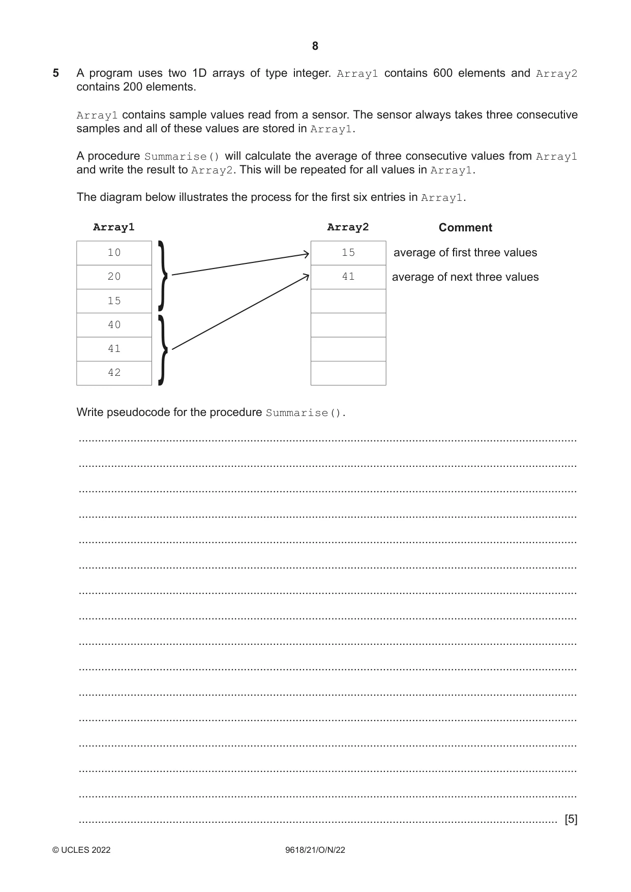 Cambridge A Level Computer Science 9618 2022 Oct/Nov Paper 2 · Variant 1 question paper, page 8 of 20