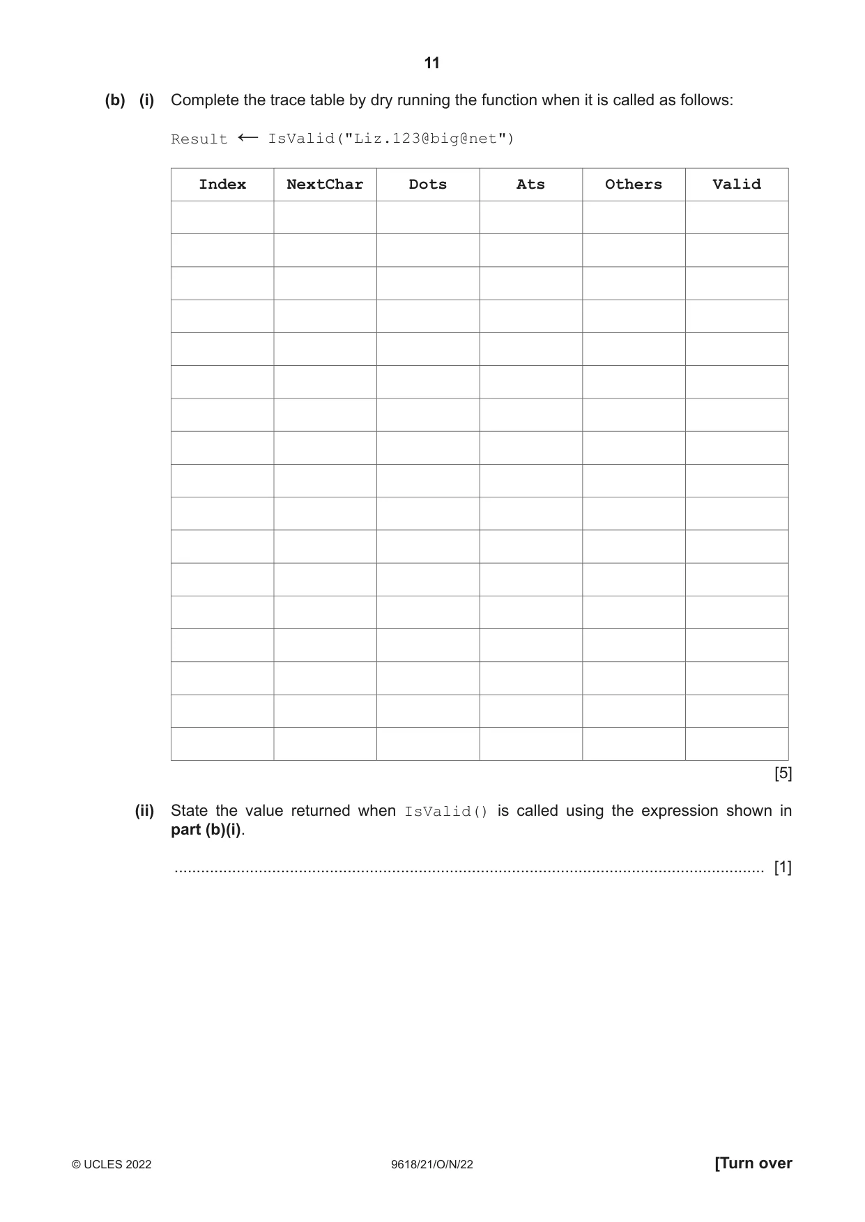 Cambridge A Level Computer Science 9618 2022 Oct/Nov Paper 2 · Variant 1 question paper, page 11 of 20