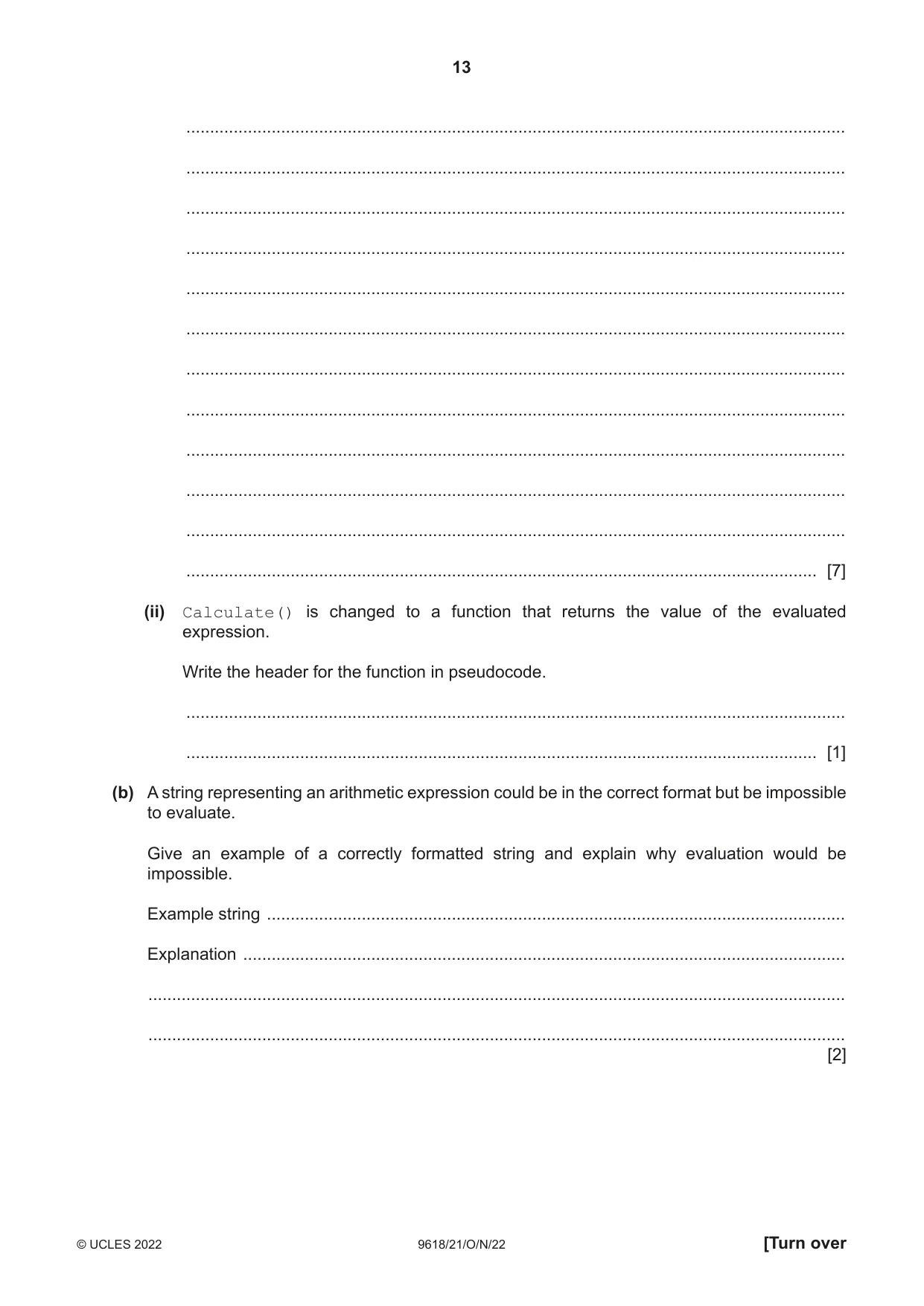 Cambridge A Level Computer Science 9618 2022 Oct/Nov Paper 2 · Variant 1 question paper, page 13 of 20