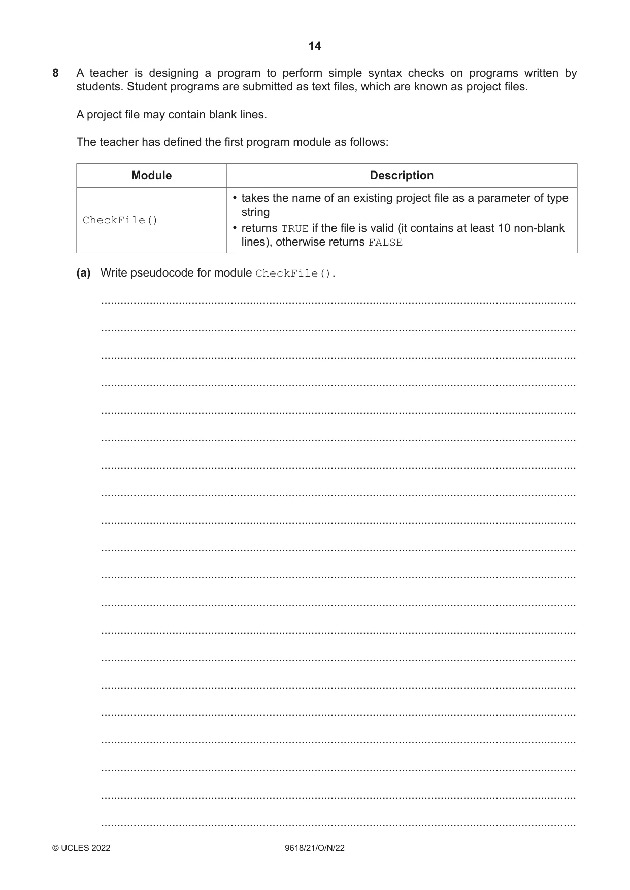 Cambridge A Level Computer Science 9618 2022 Oct/Nov Paper 2 · Variant 1 question paper, page 14 of 20
