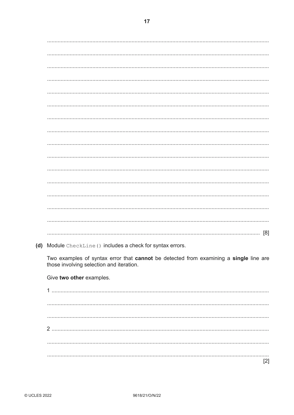 Cambridge A Level Computer Science 9618 2022 Oct/Nov Paper 2 · Variant 1 question paper, page 17 of 20