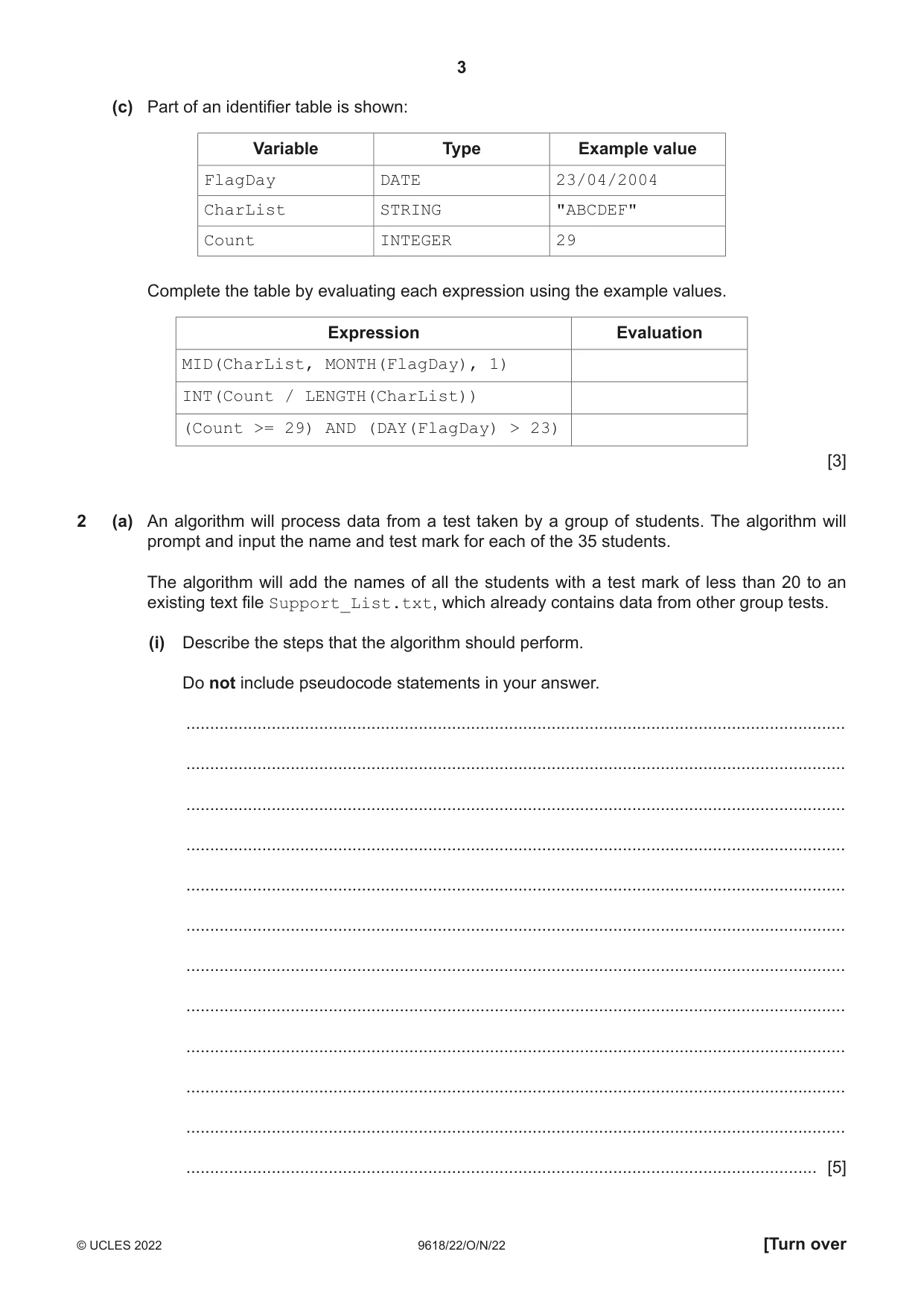 Cambridge A Level Computer Science 9618 2022 Oct/Nov Paper 2 · Variant 2 question paper, page 3 of 20