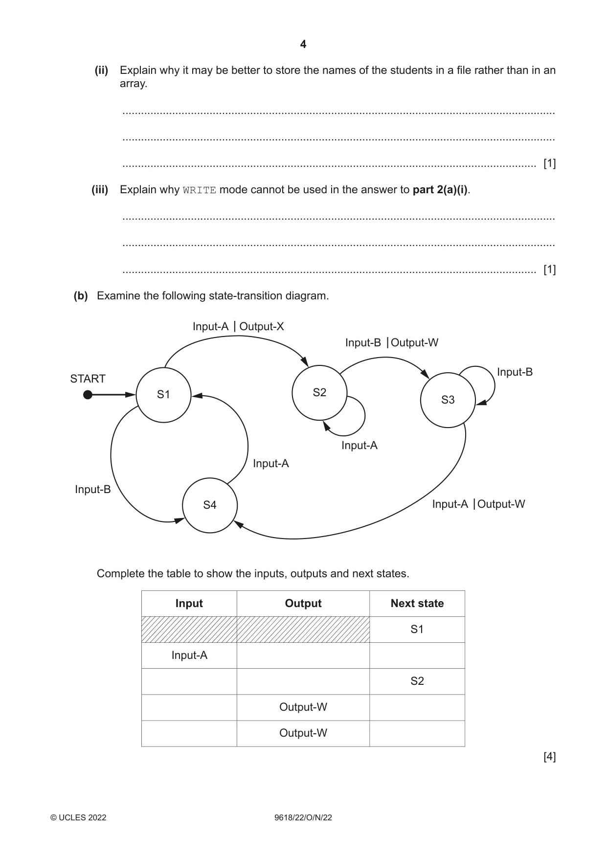 Cambridge A Level Computer Science 9618 2022 Oct/Nov Paper 2 · Variant 2 question paper, page 4 of 20