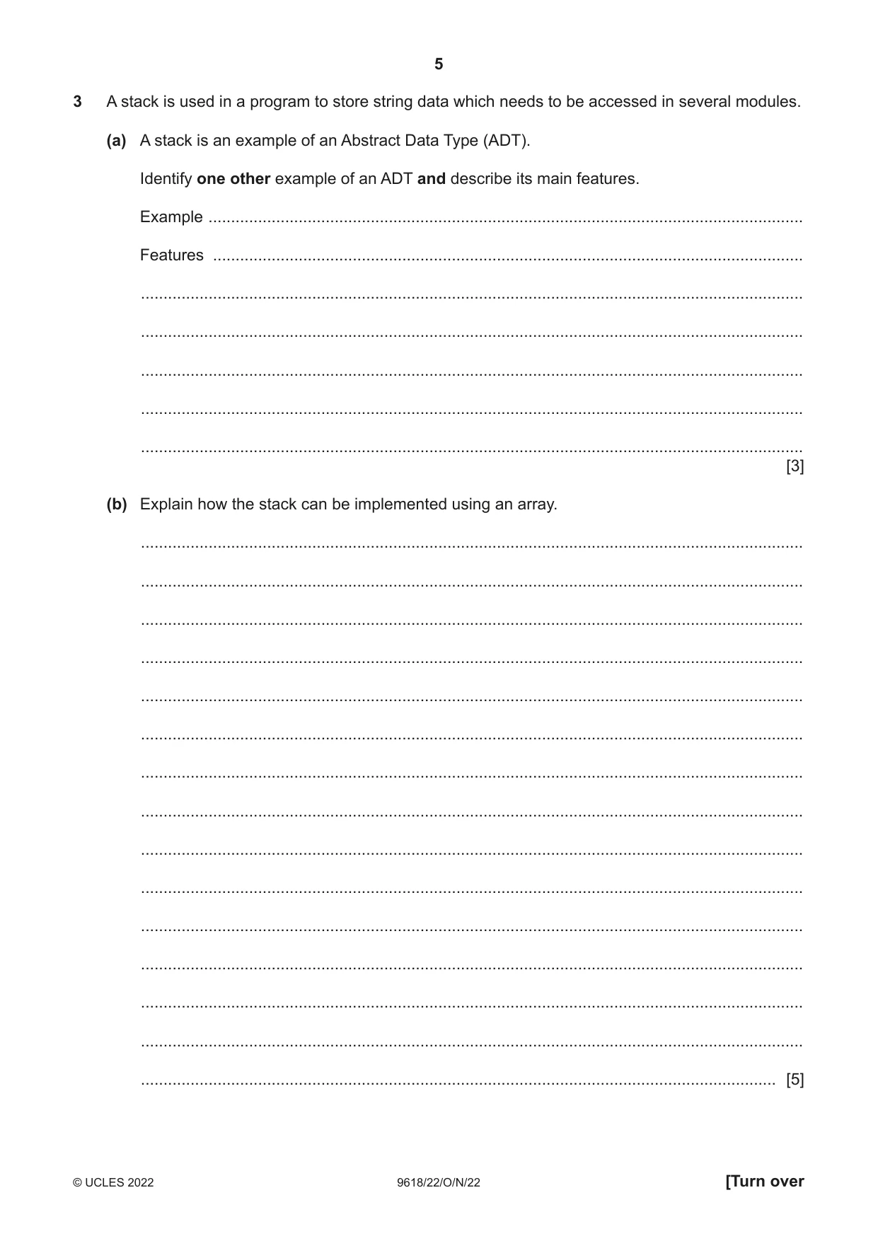 Cambridge A Level Computer Science 9618 2022 Oct/Nov Paper 2 · Variant 2 question paper, page 5 of 20