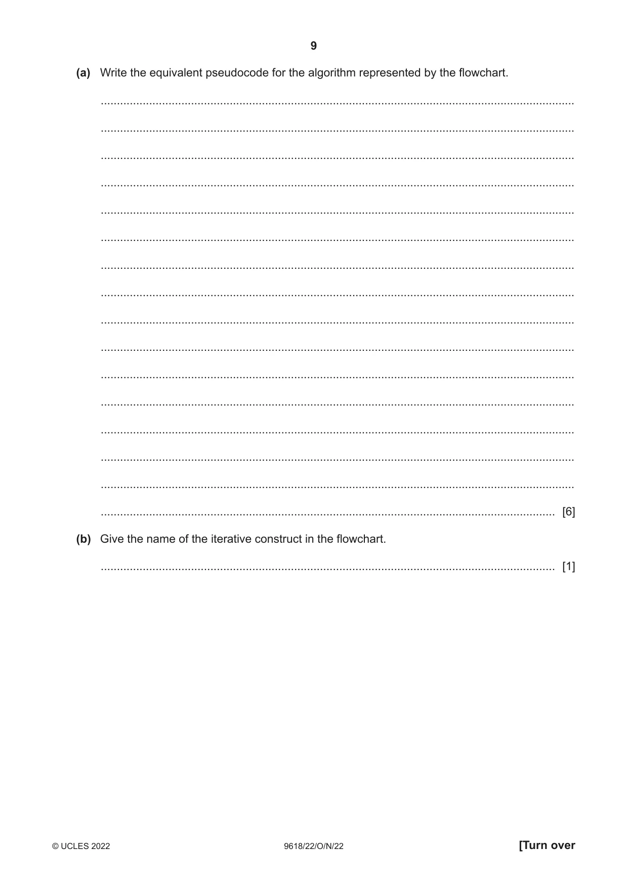 Cambridge A Level Computer Science 9618 2022 Oct/Nov Paper 2 · Variant 2 question paper, page 9 of 20