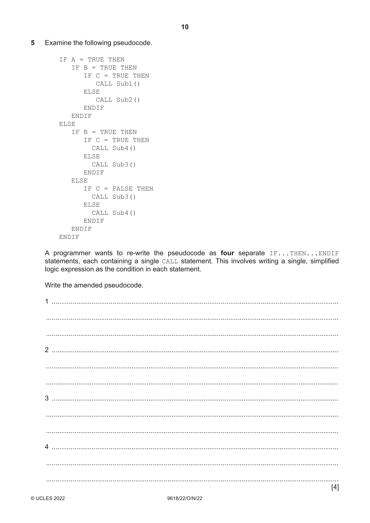 Cambridge A Level Computer Science 9618 2022 Oct/Nov Paper 2 · Variant 2 question paper, page 10 of 20
