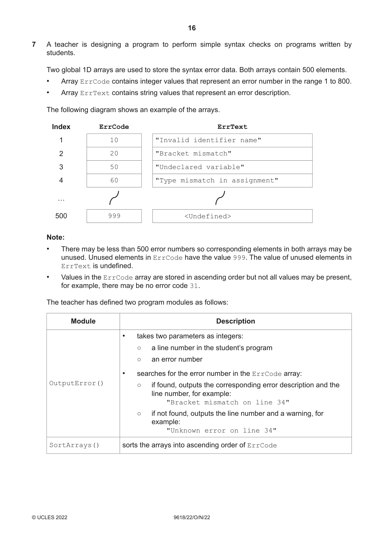 Cambridge A Level Computer Science 9618 2022 Oct/Nov Paper 2 · Variant 2 question paper, page 16 of 20