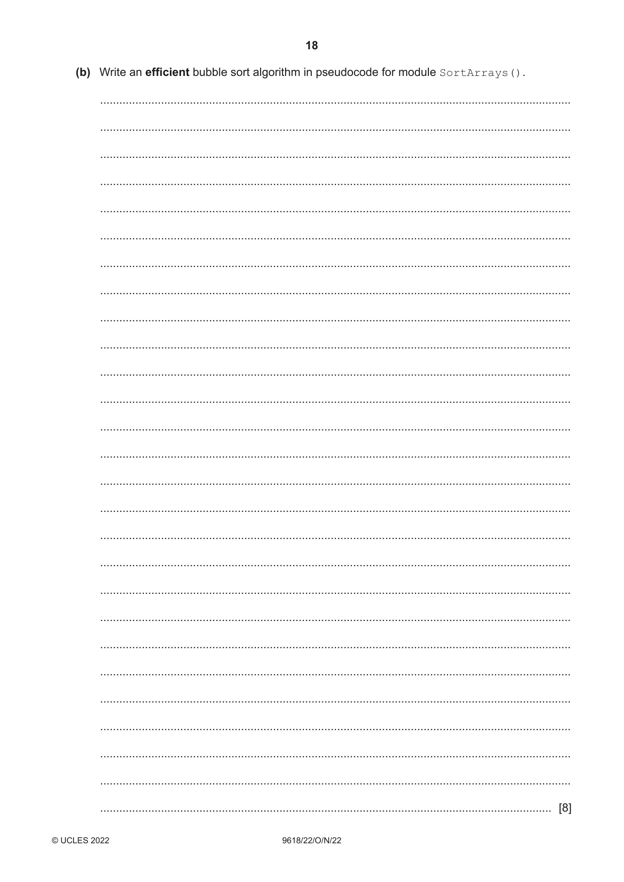 Cambridge A Level Computer Science 9618 2022 Oct/Nov Paper 2 · Variant 2 question paper, page 18 of 20