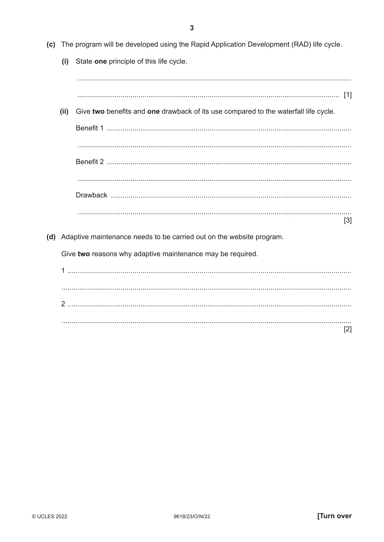 Cambridge A Level Computer Science 9618 2022 Oct/Nov Paper 2 · Variant 3 question paper, page 3 of 20
