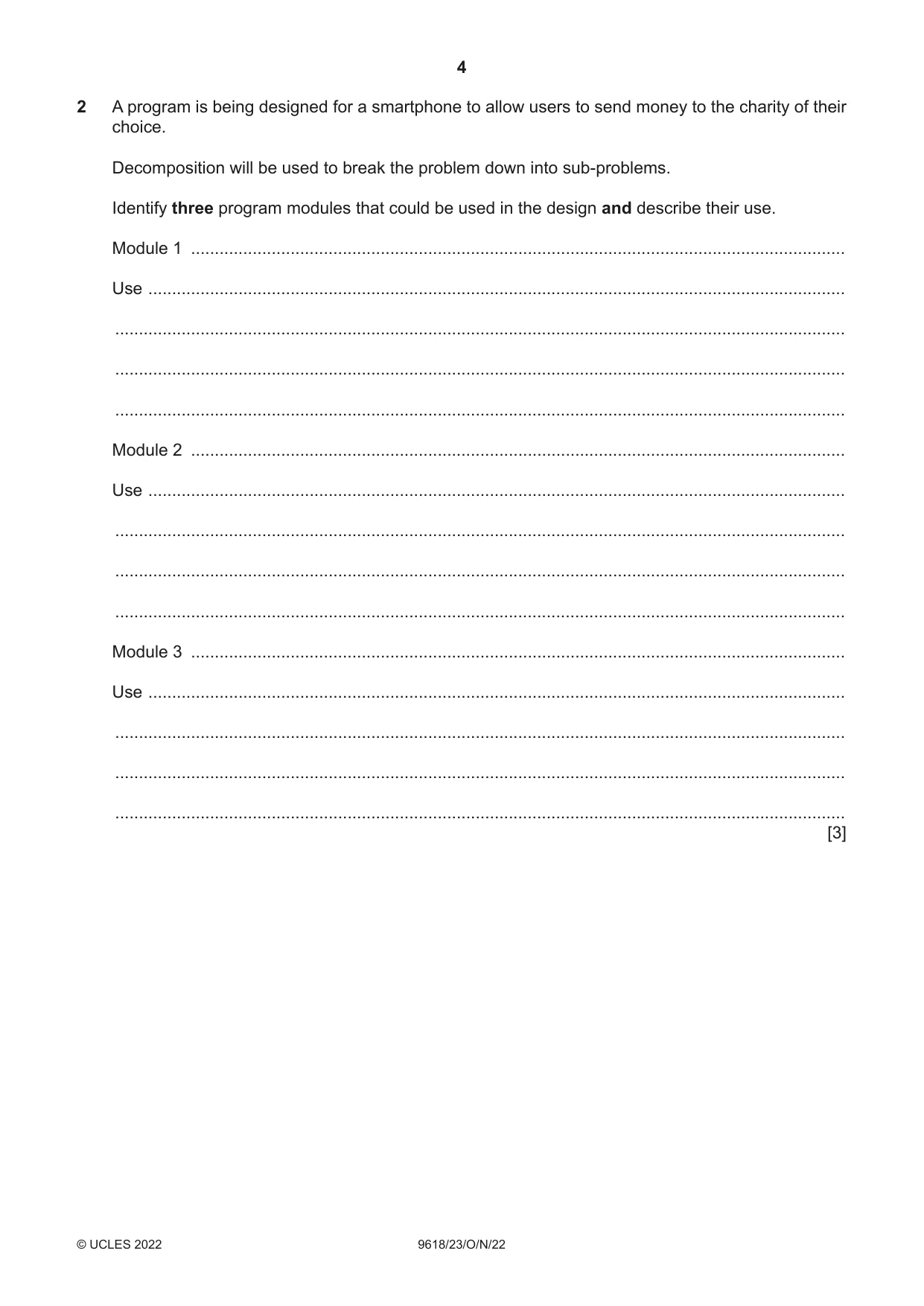 Cambridge A Level Computer Science 9618 2022 Oct/Nov Paper 2 · Variant 3 question paper, page 4 of 20