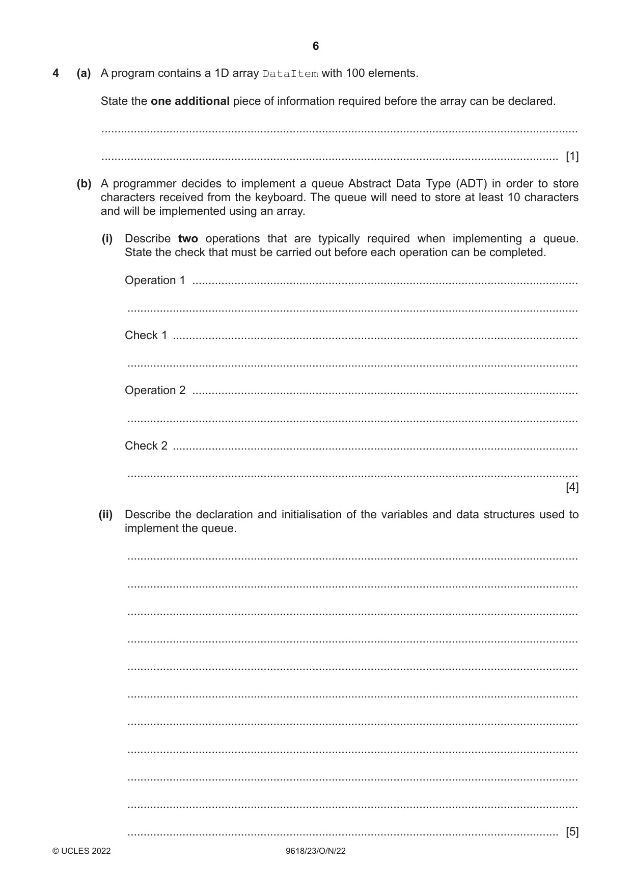 Cambridge A Level Computer Science 9618 2022 Oct/Nov Paper 2 · Variant 3 question paper, page 6 of 20