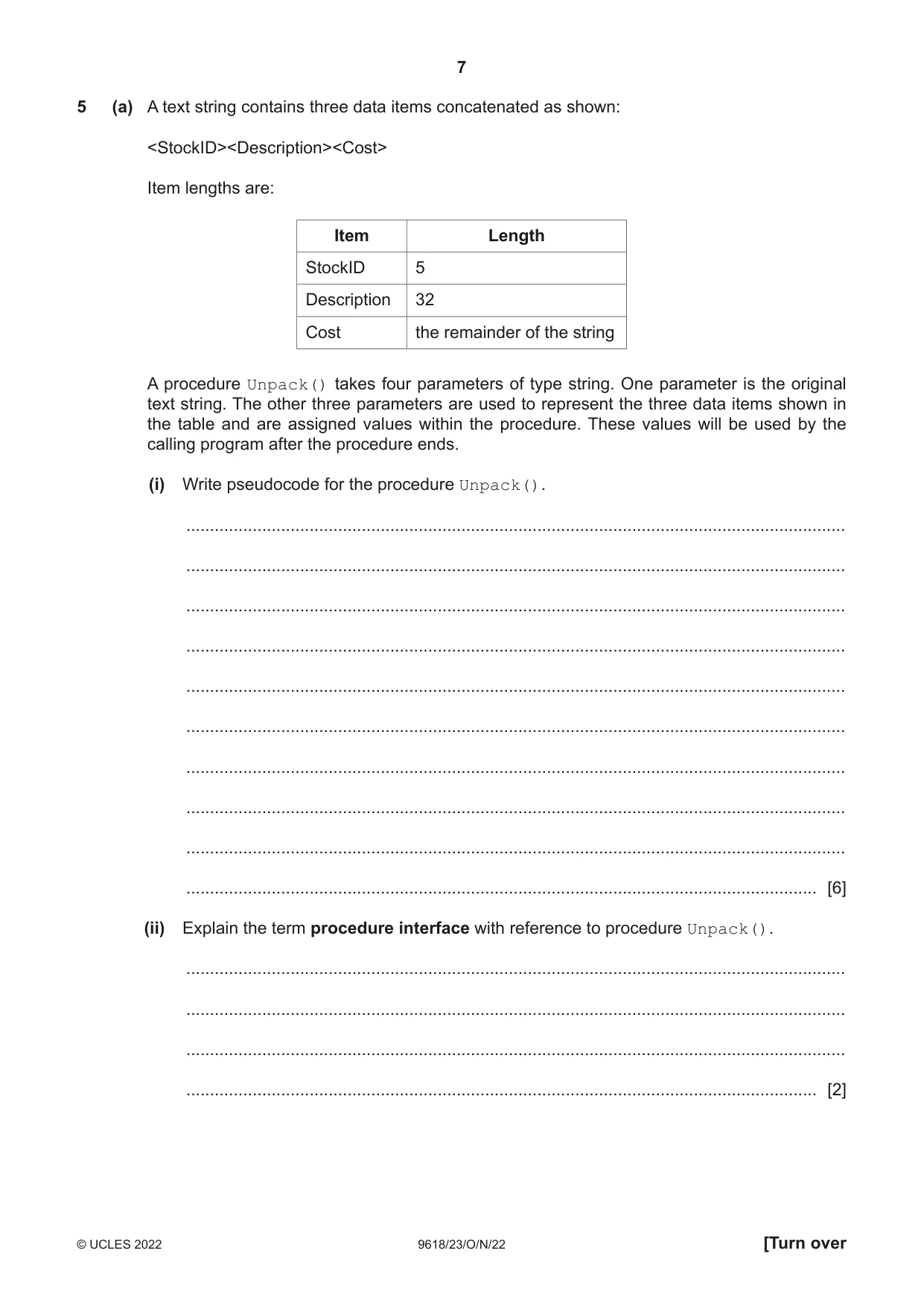 Cambridge A Level Computer Science 9618 2022 Oct/Nov Paper 2 · Variant 3 question paper, page 7 of 20