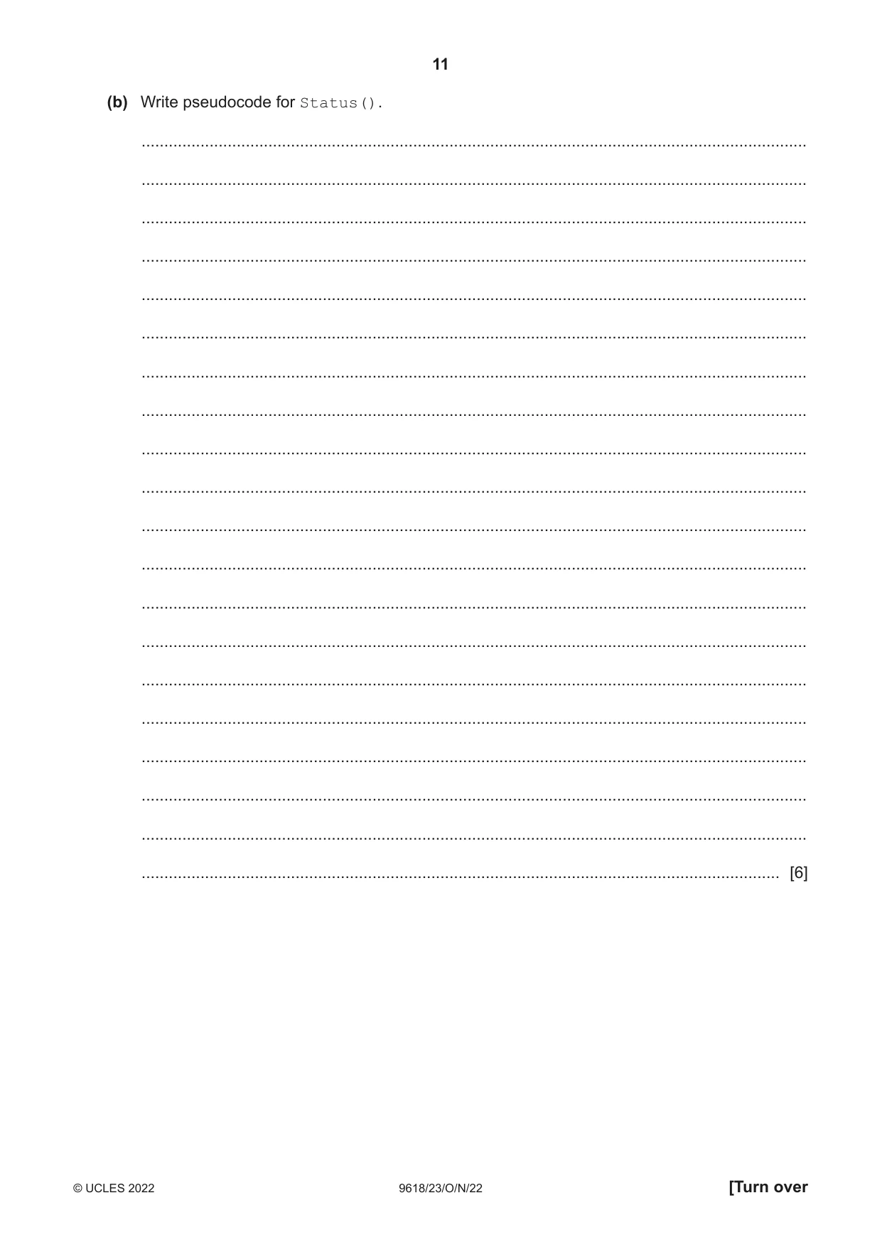 Cambridge A Level Computer Science 9618 2022 Oct/Nov Paper 2 · Variant 3 question paper, page 11 of 20