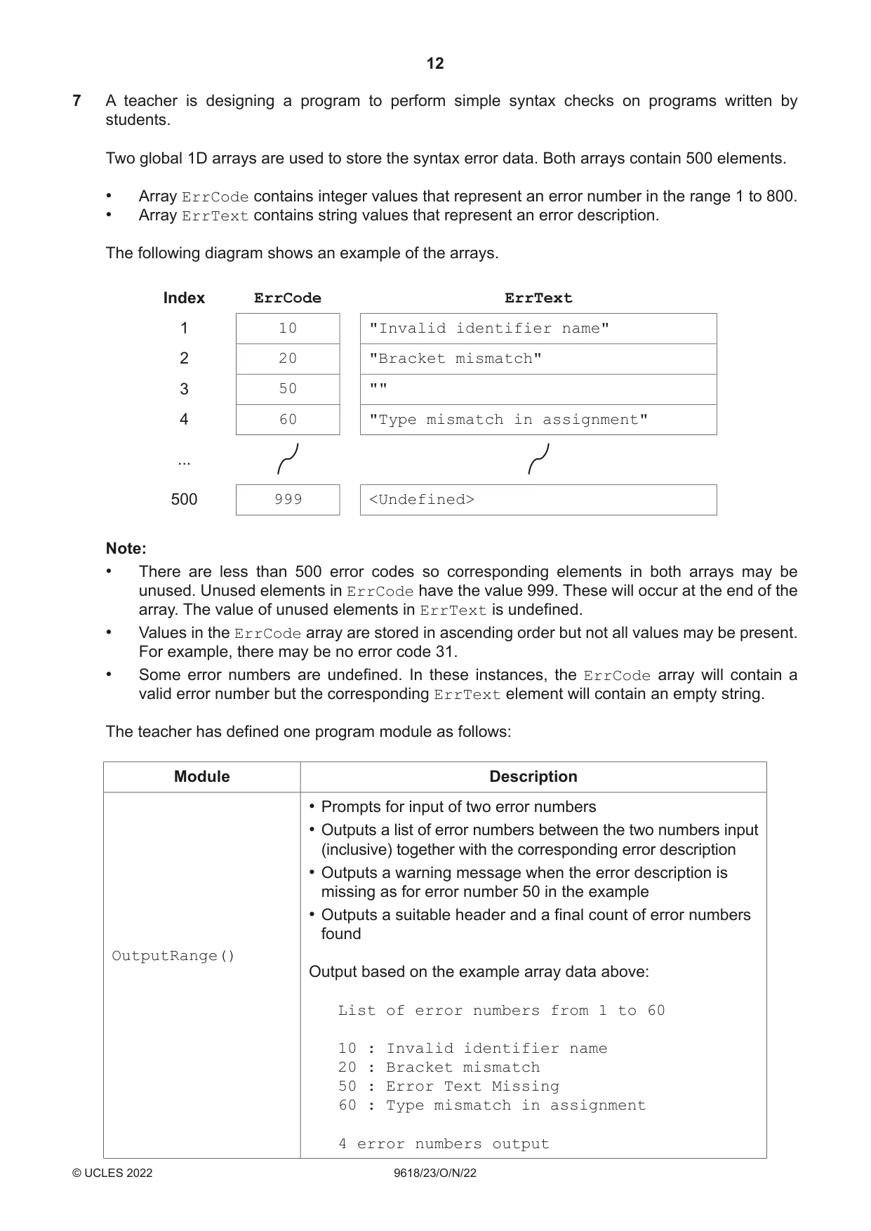 Cambridge A Level Computer Science 9618 2022 Oct/Nov Paper 2 · Variant 3 question paper, page 12 of 20