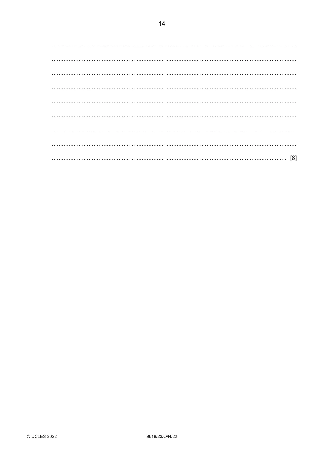 Cambridge A Level Computer Science 9618 2022 Oct/Nov Paper 2 · Variant 3 question paper, page 14 of 20