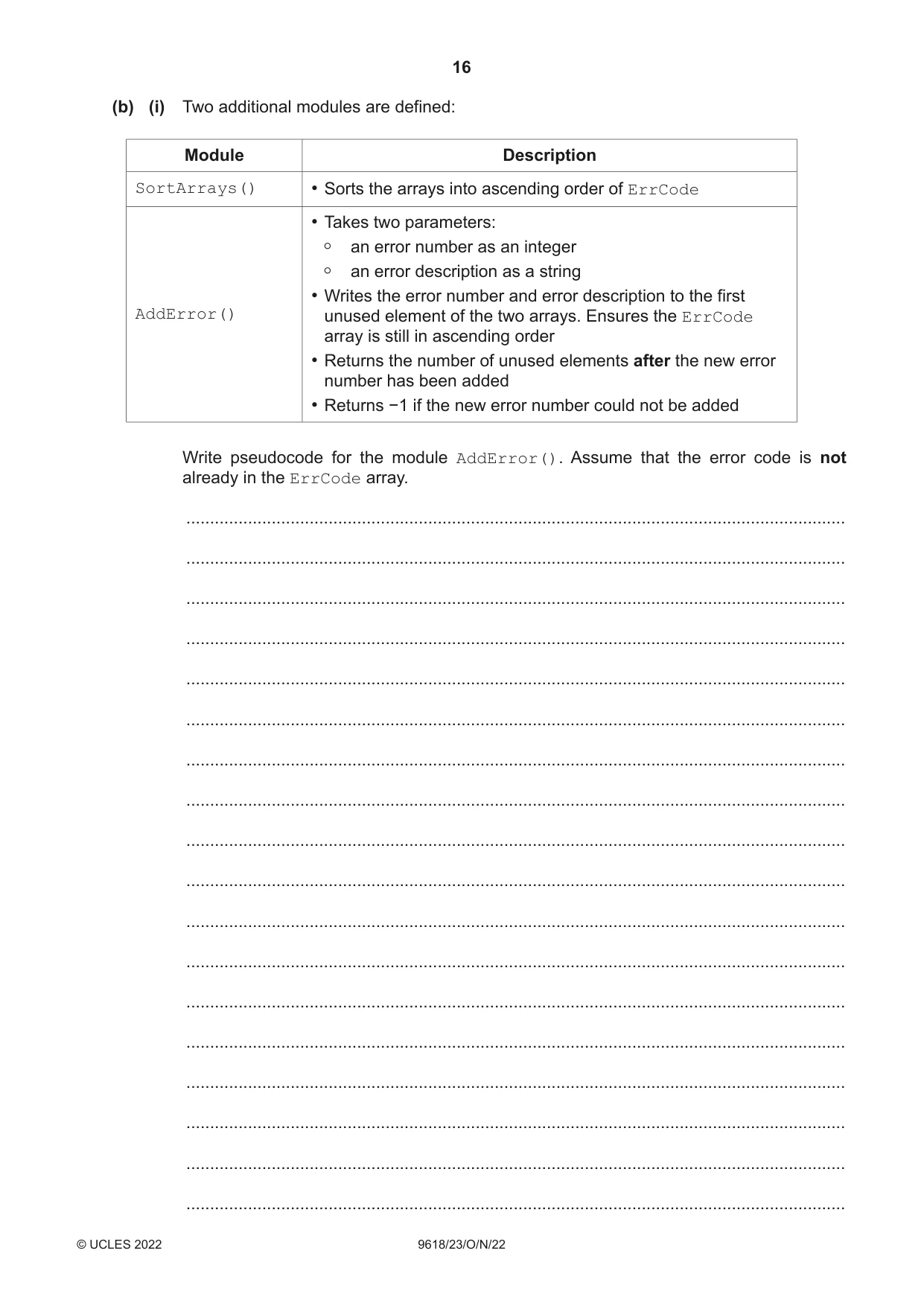 Cambridge A Level Computer Science 9618 2022 Oct/Nov Paper 2 · Variant 3 question paper, page 16 of 20