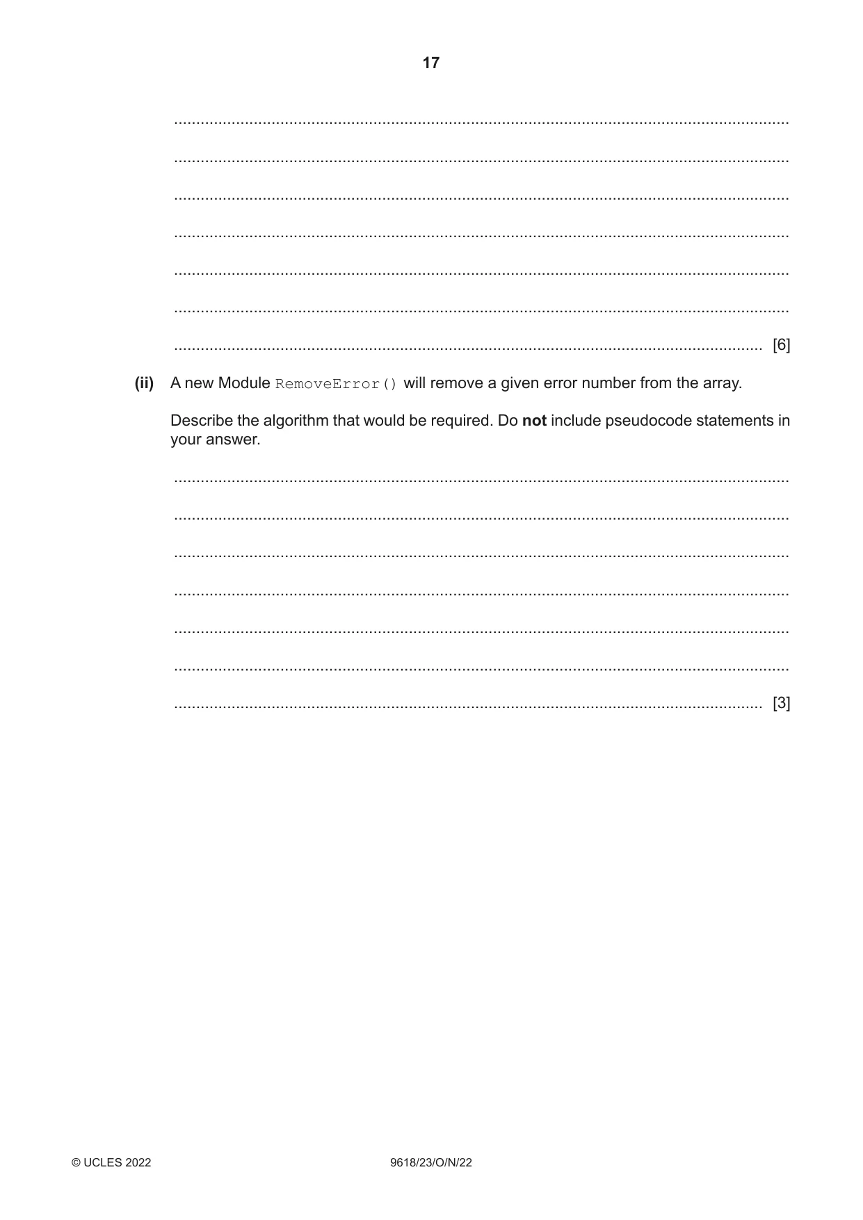 Cambridge A Level Computer Science 9618 2022 Oct/Nov Paper 2 · Variant 3 question paper, page 17 of 20