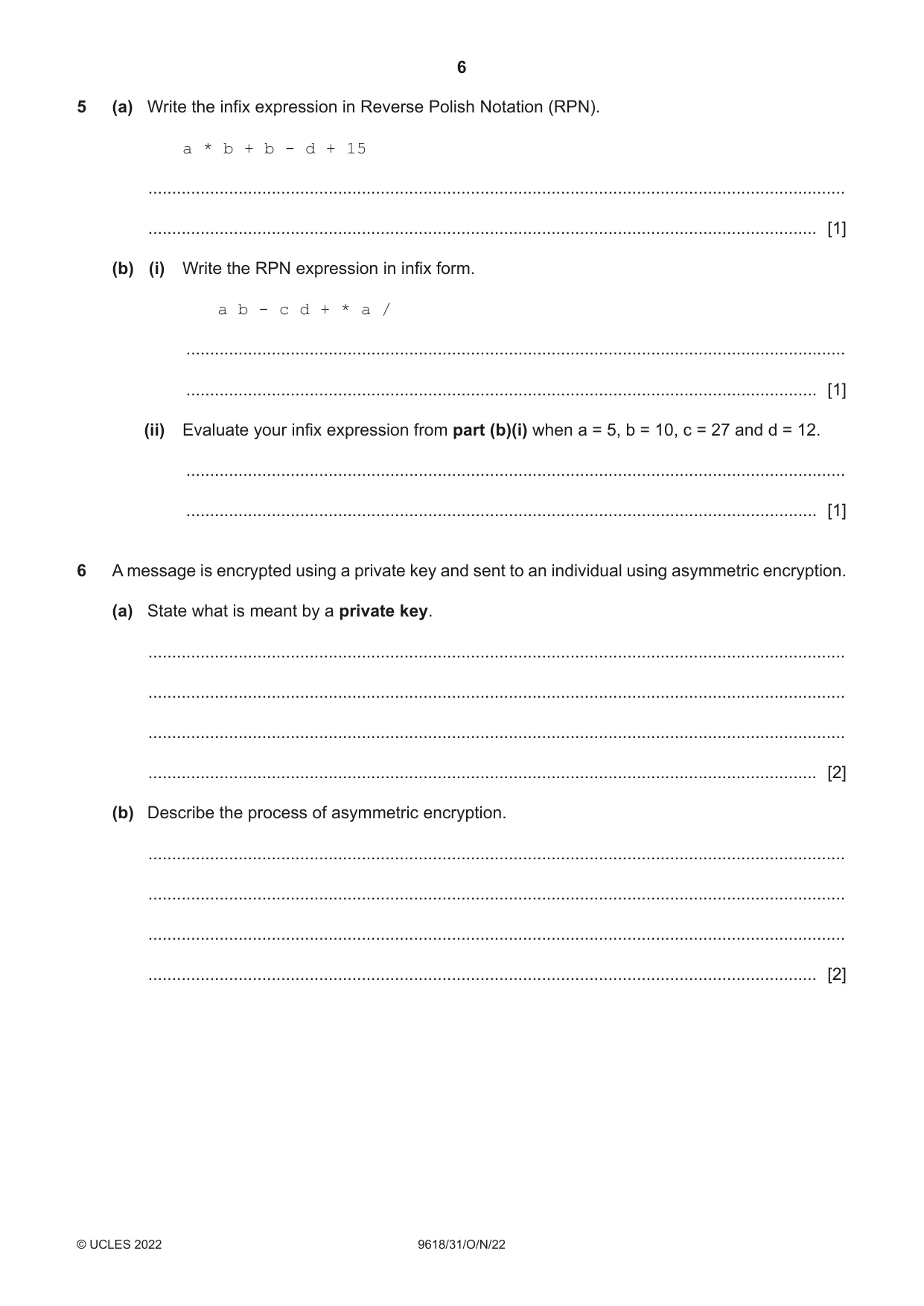 Cambridge A Level Computer Science 9618 2022 Oct/Nov Paper 3 · Variant 1 question paper, page 6 of 12