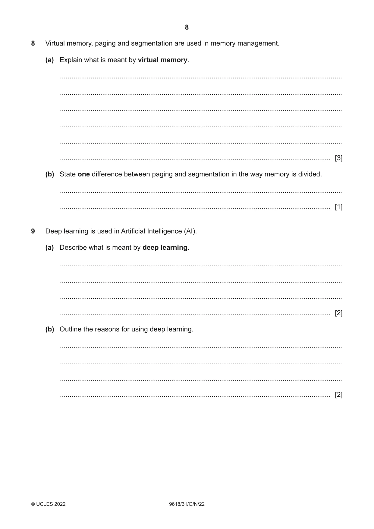 Cambridge A Level Computer Science 9618 2022 Oct/Nov Paper 3 · Variant 1 question paper, page 8 of 12