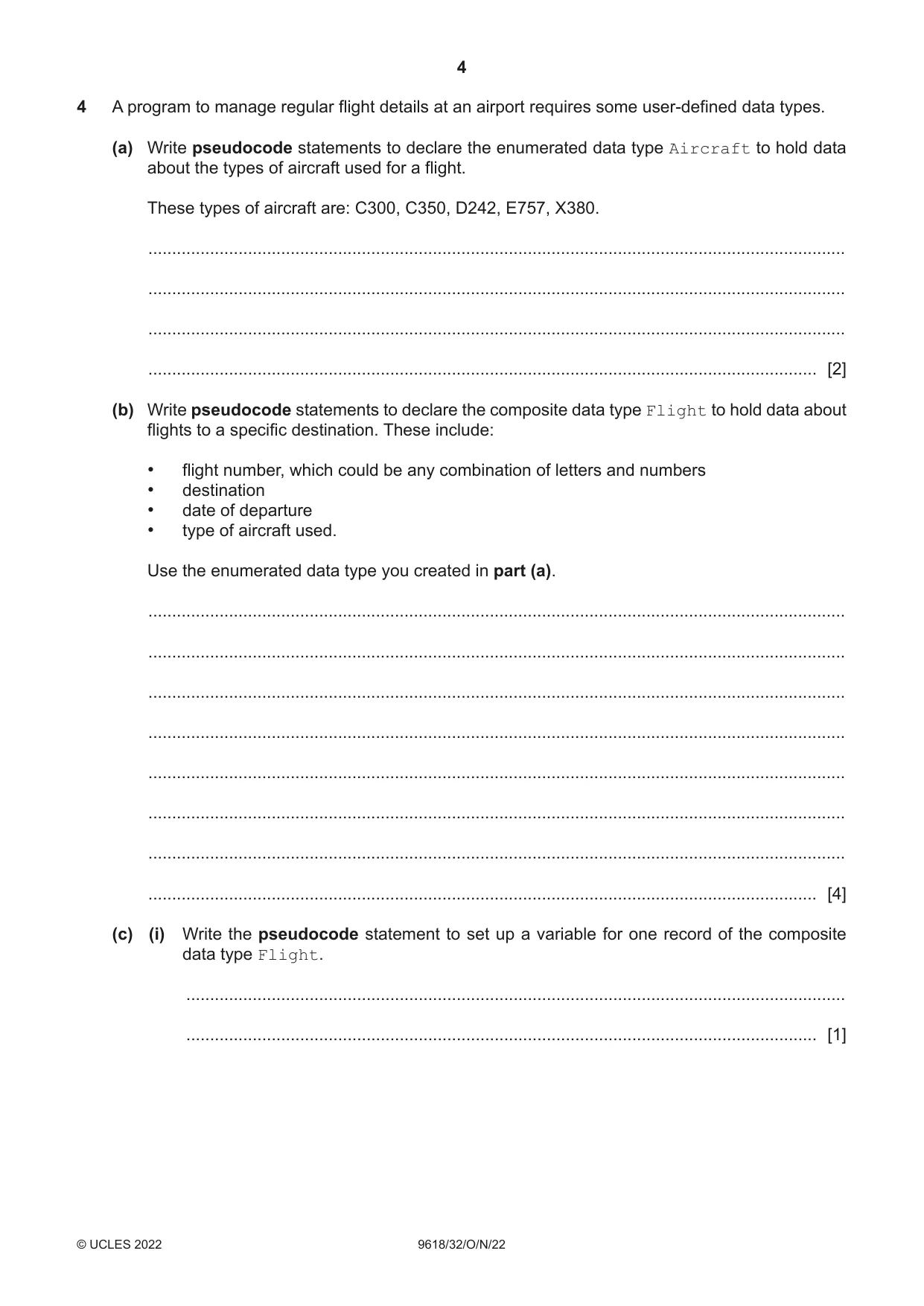 Cambridge A Level Computer Science 9618 2022 Oct/Nov Paper 3 · Variant 2 question paper, page 4 of 12