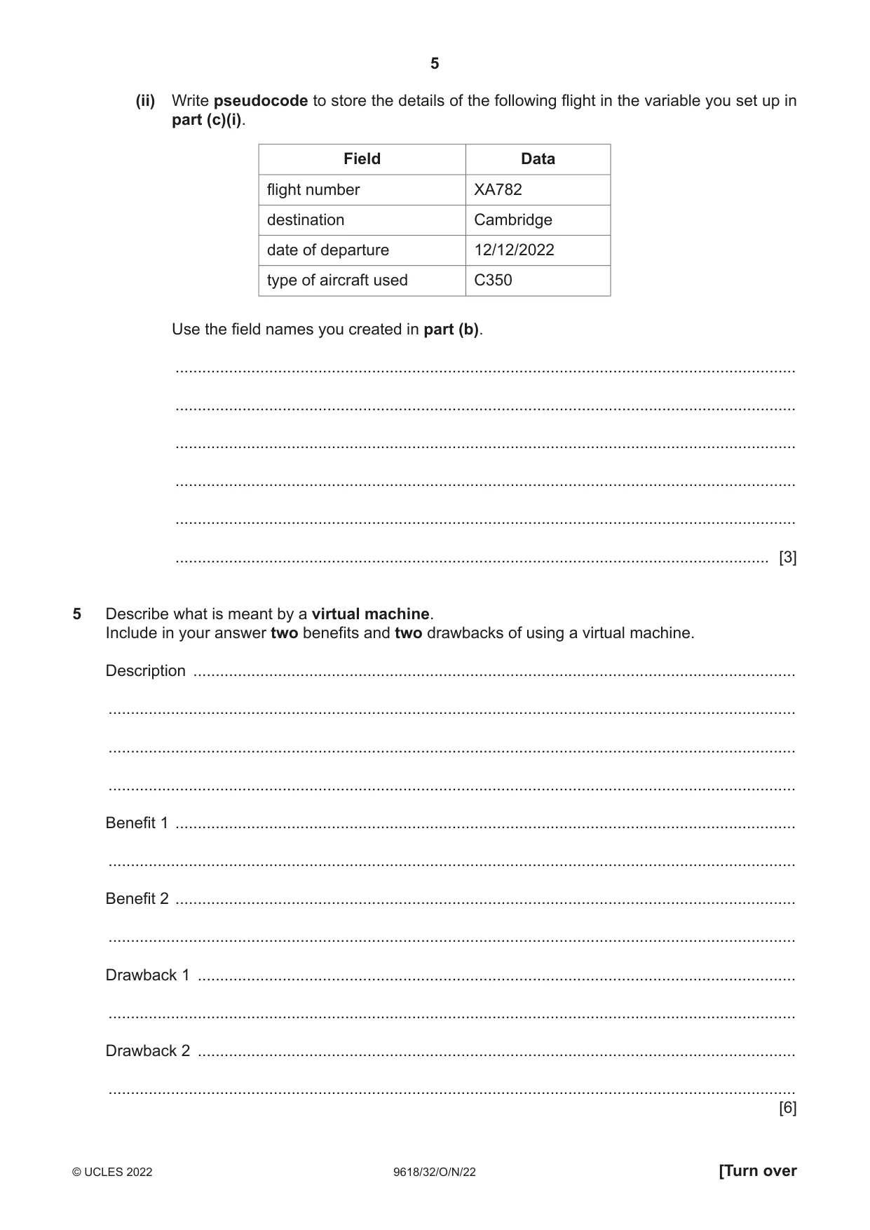 Cambridge A Level Computer Science 9618 2022 Oct/Nov Paper 3 · Variant 2 question paper, page 5 of 12