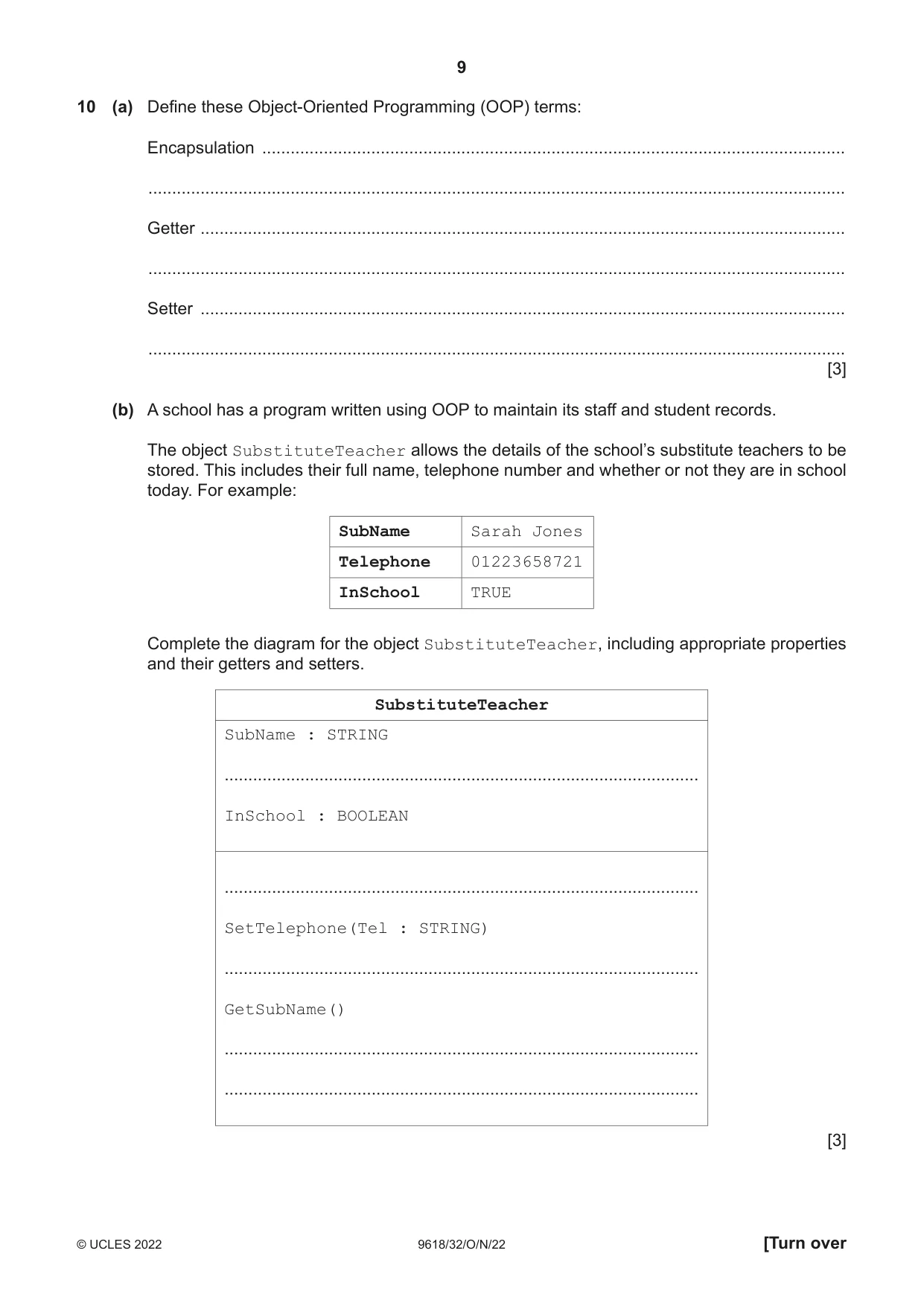 Cambridge A Level Computer Science 9618 2022 Oct/Nov Paper 3 · Variant 2 question paper, page 9 of 12