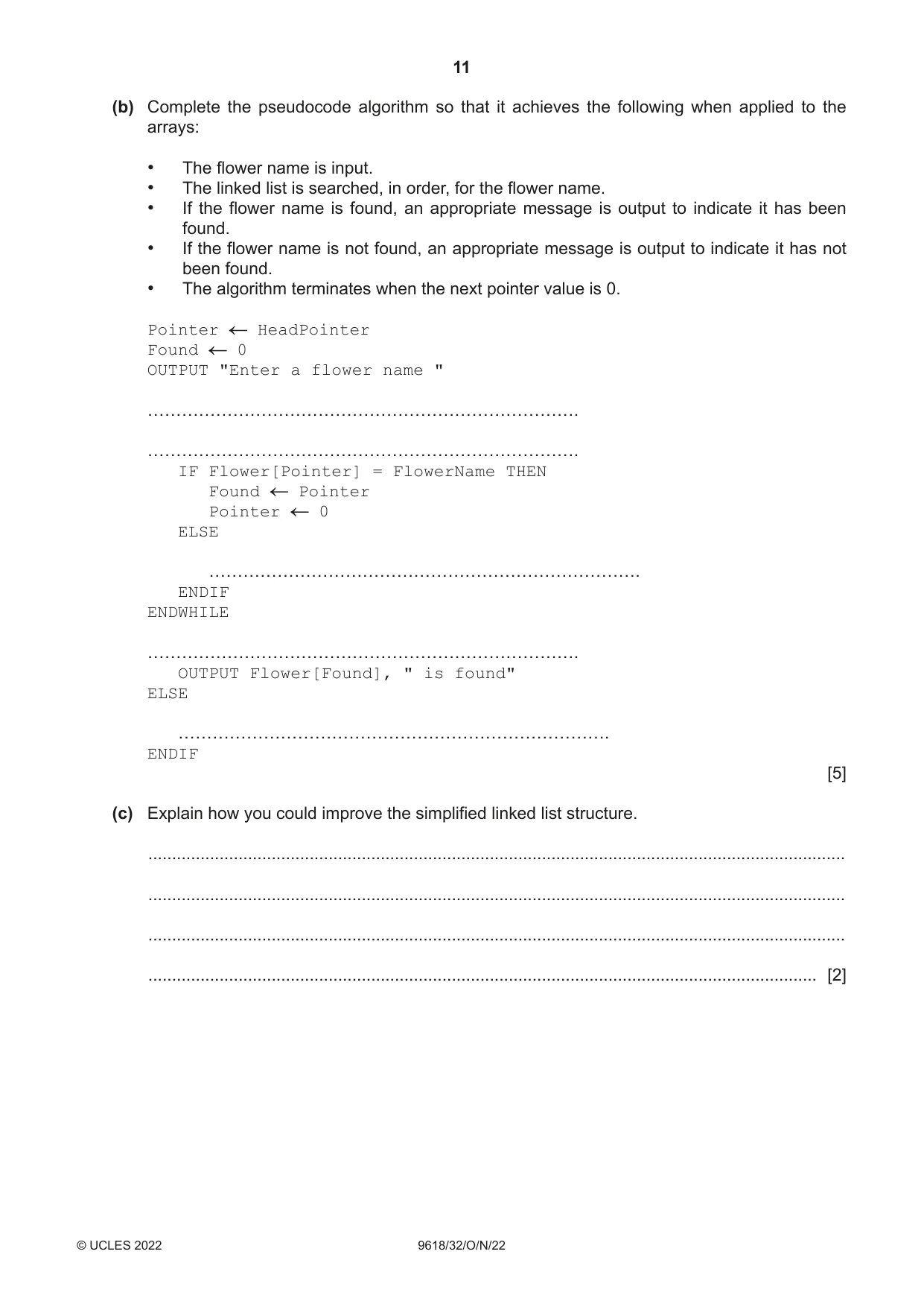 Cambridge A Level Computer Science 9618 2022 Oct/Nov Paper 3 · Variant 2 question paper, page 11 of 12