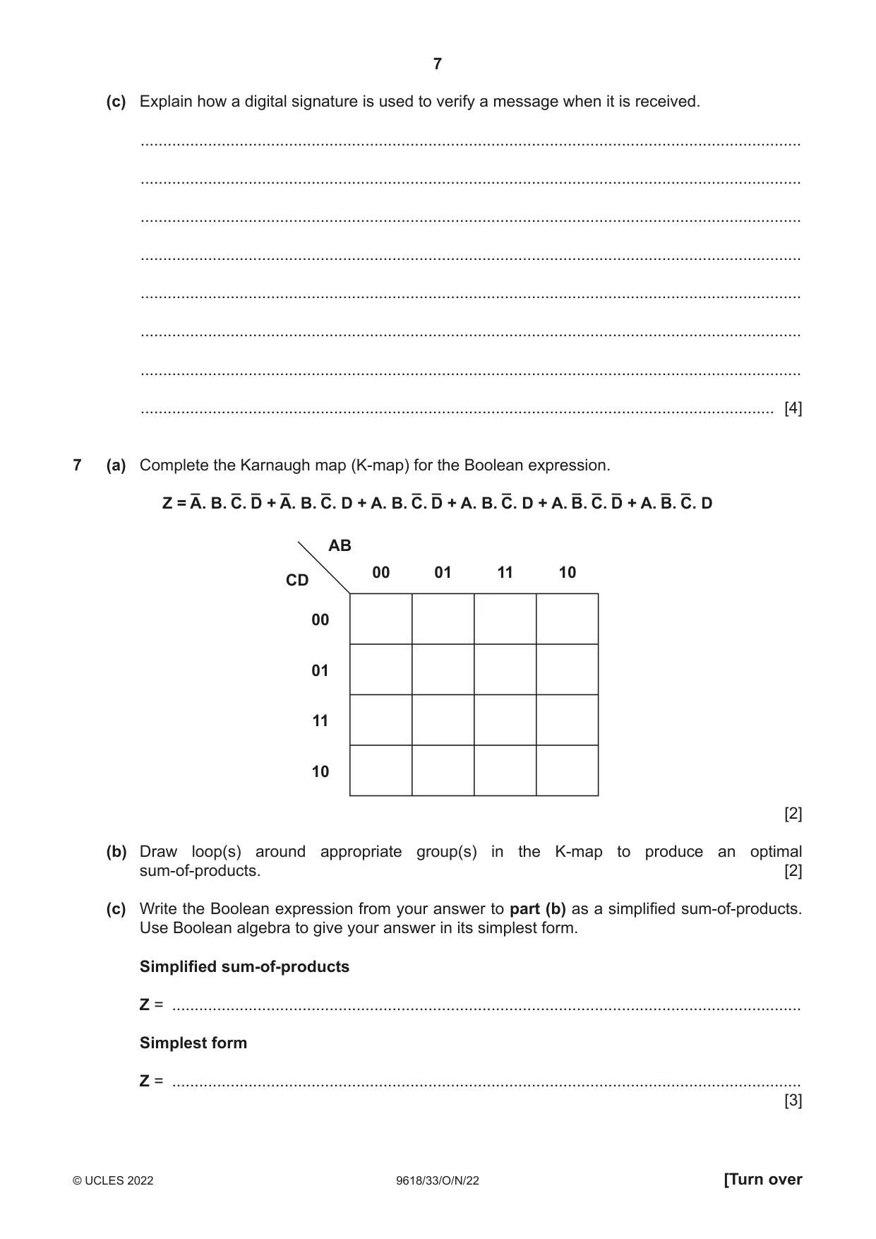 Cambridge A Level Computer Science 9618 2022 Oct/Nov Paper 3 · Variant 3 question paper, page 7 of 12