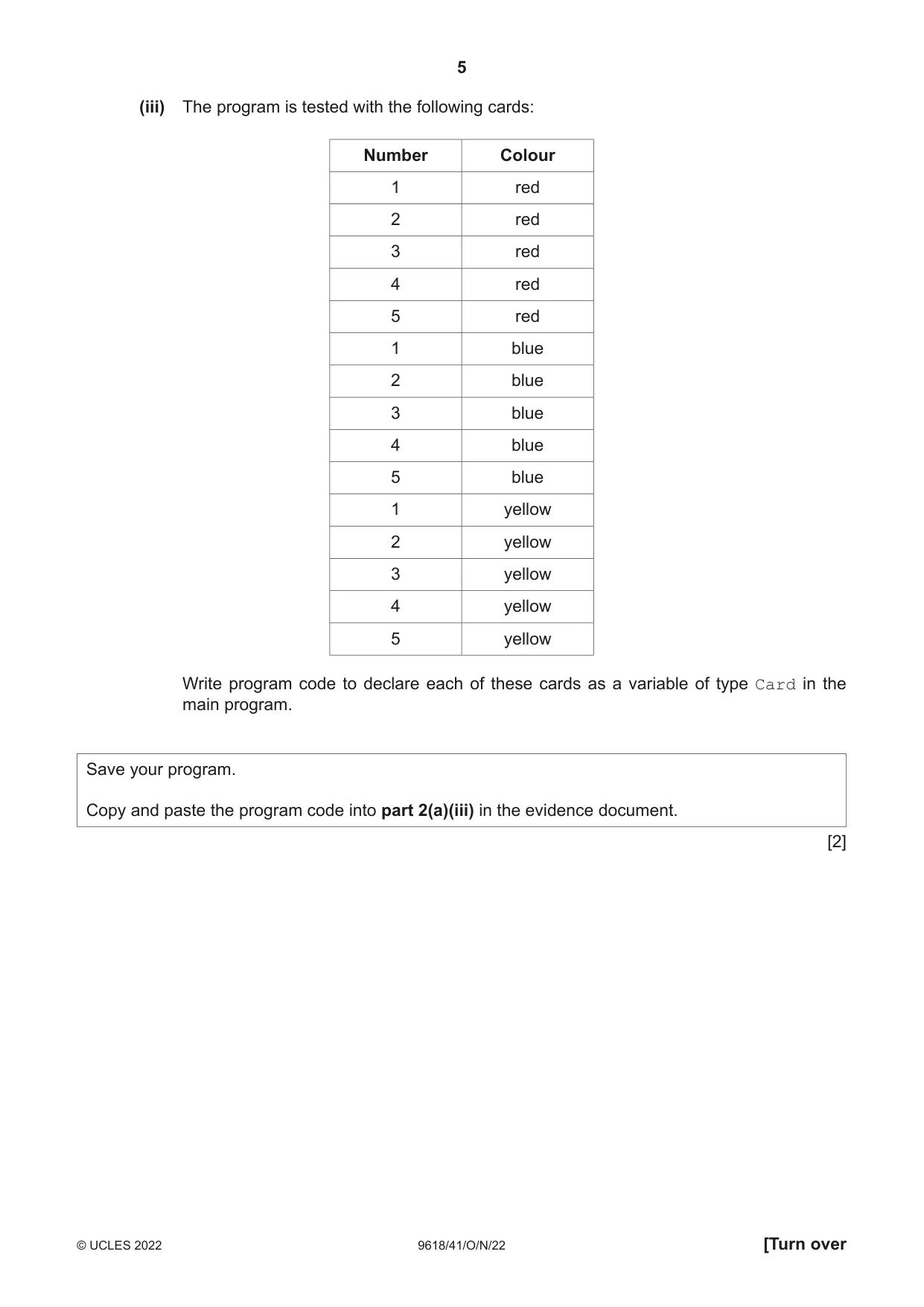 Cambridge A Level Computer Science 9618 2022 Oct/Nov Paper 4 · Variant 1 question paper, page 5 of 12