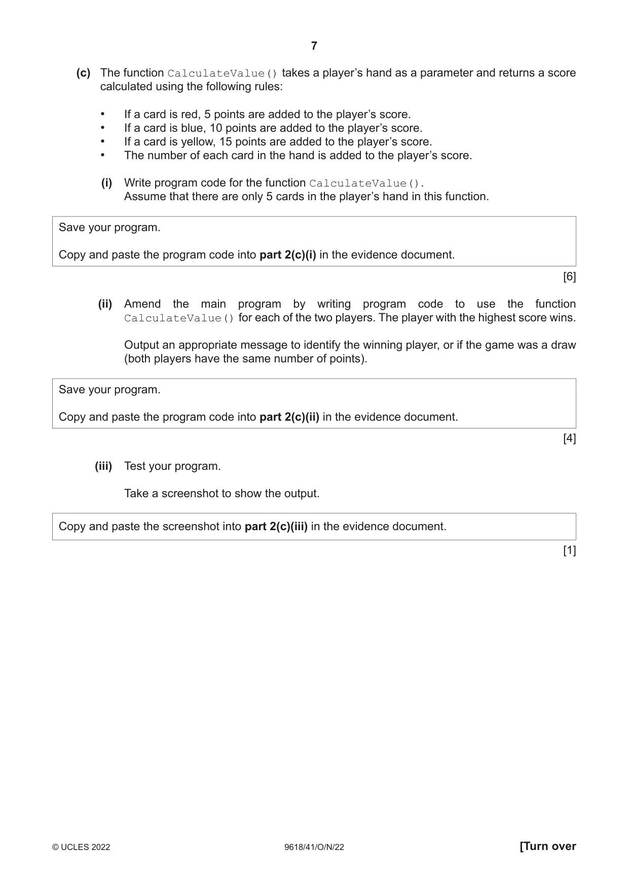 Cambridge A Level Computer Science 9618 2022 Oct/Nov Paper 4 · Variant 1 question paper, page 7 of 12
