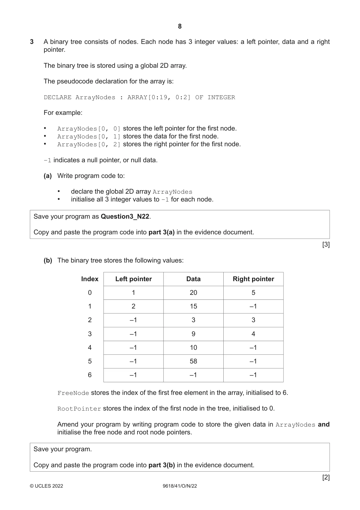 Cambridge A Level Computer Science 9618 2022 Oct/Nov Paper 4 · Variant 1 question paper, page 8 of 12