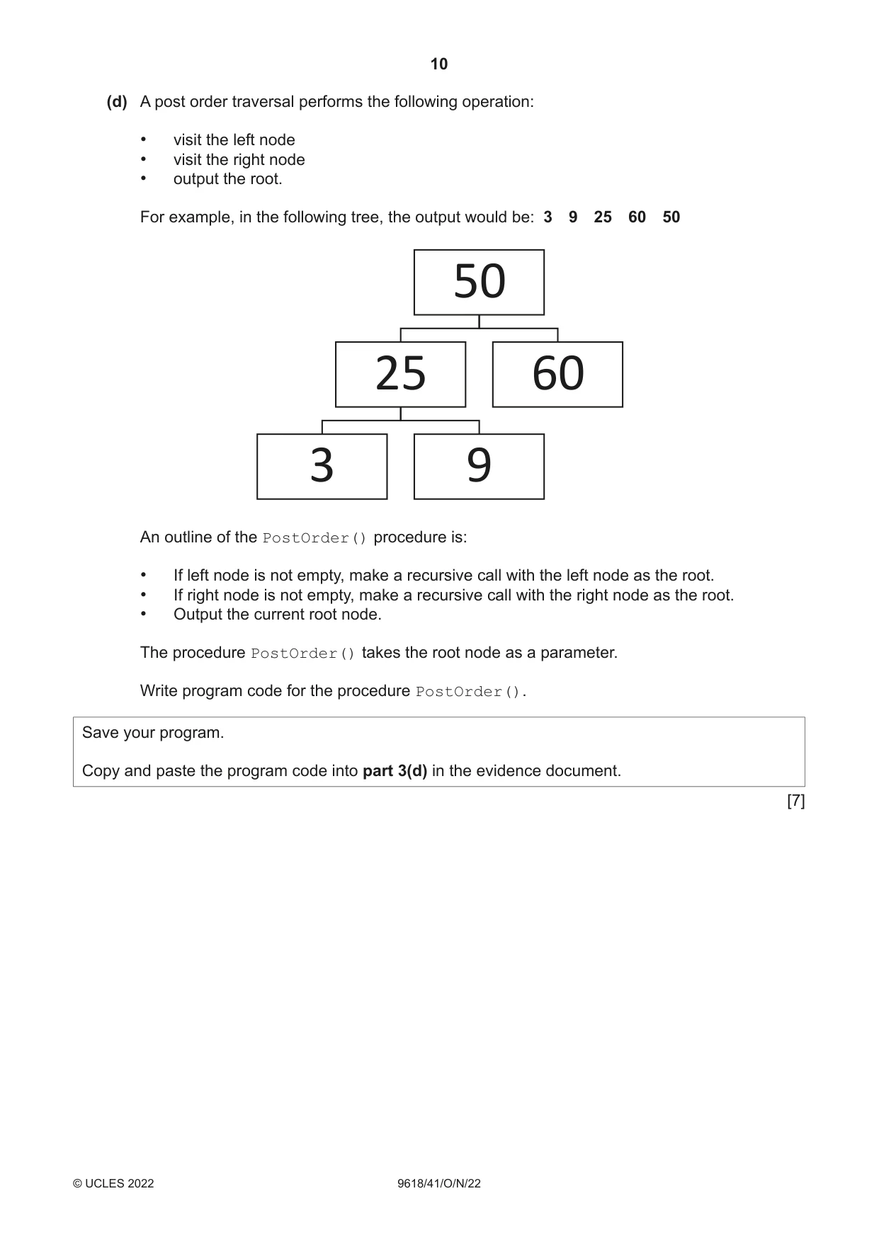Cambridge A Level Computer Science 9618 2022 Oct/Nov Paper 4 · Variant 1 question paper, page 10 of 12