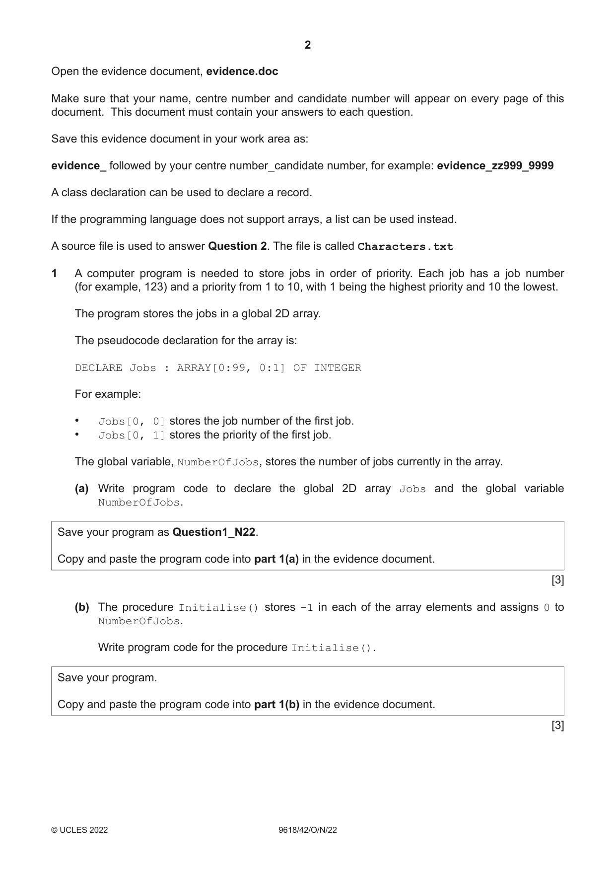 Cambridge A Level Computer Science 9618 2022 Oct/Nov Paper 4 · Variant 2 question paper, page 2 of 12