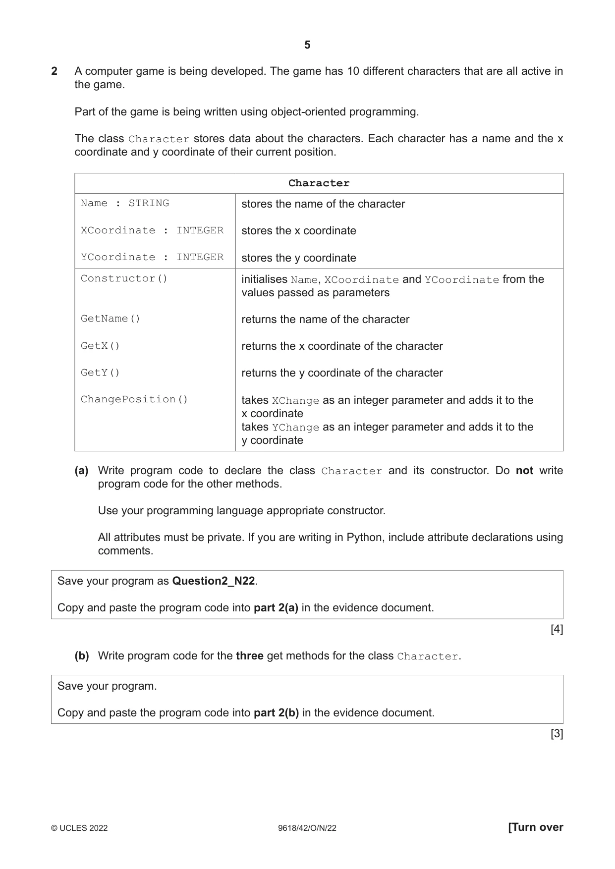 Cambridge A Level Computer Science 9618 2022 Oct/Nov Paper 4 · Variant 2 question paper, page 5 of 12