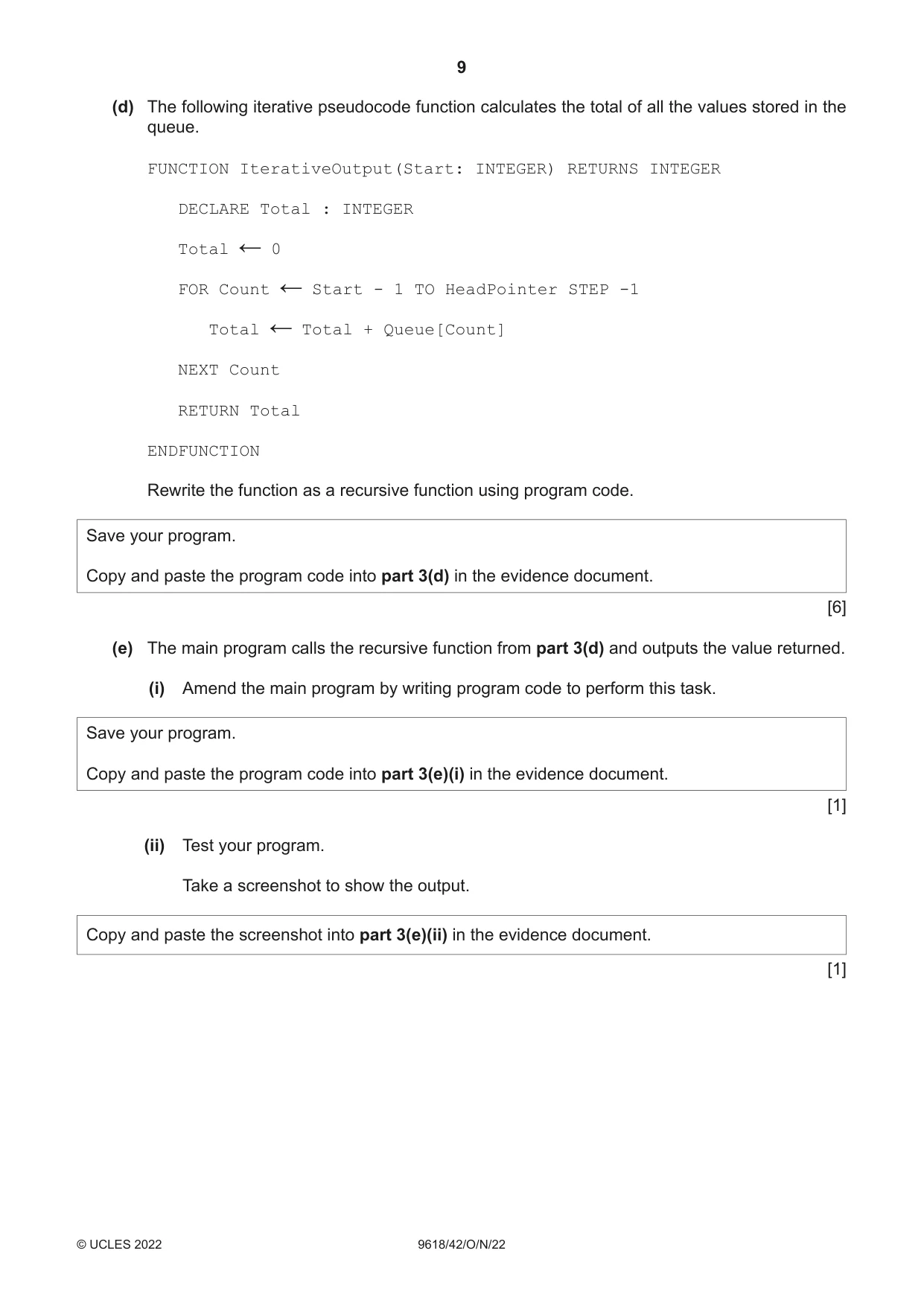 Cambridge A Level Computer Science 9618 2022 Oct/Nov Paper 4 · Variant 2 question paper, page 9 of 12
