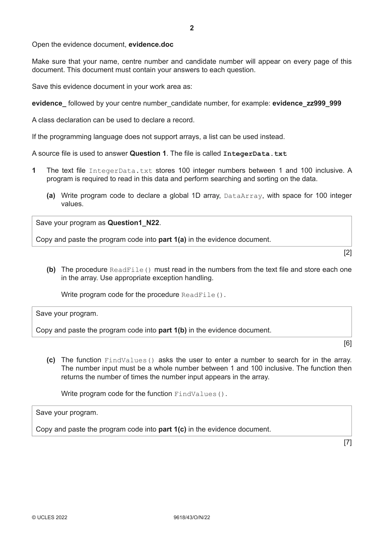 Cambridge A Level Computer Science 9618 2022 Oct/Nov Paper 4 · Variant 3 question paper, page 2 of 12