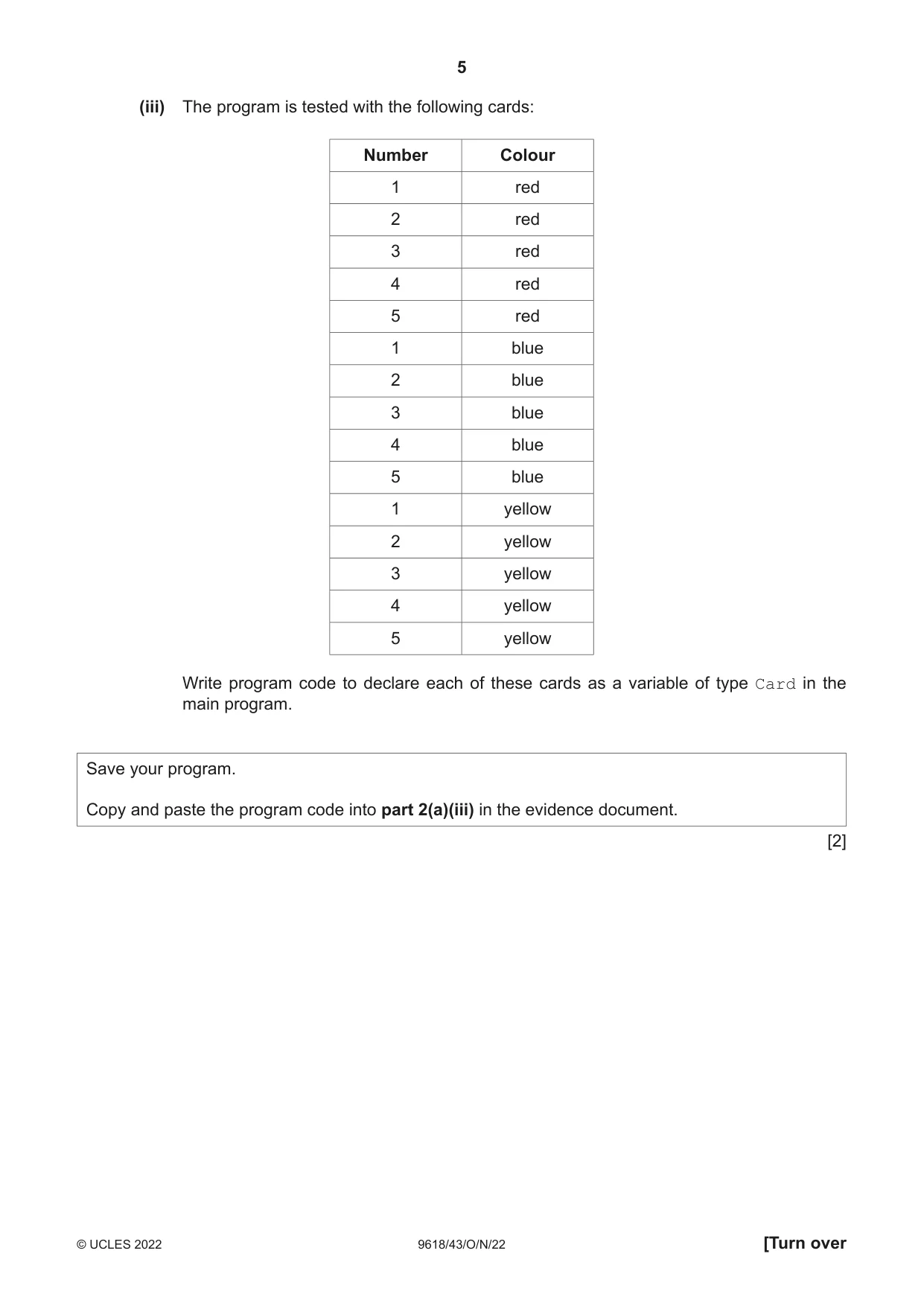 Cambridge A Level Computer Science 9618 2022 Oct/Nov Paper 4 · Variant 3 question paper, page 5 of 12