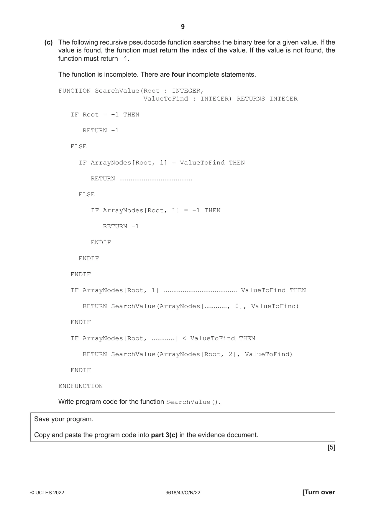 Cambridge A Level Computer Science 9618 2022 Oct/Nov Paper 4 · Variant 3 question paper, page 9 of 12