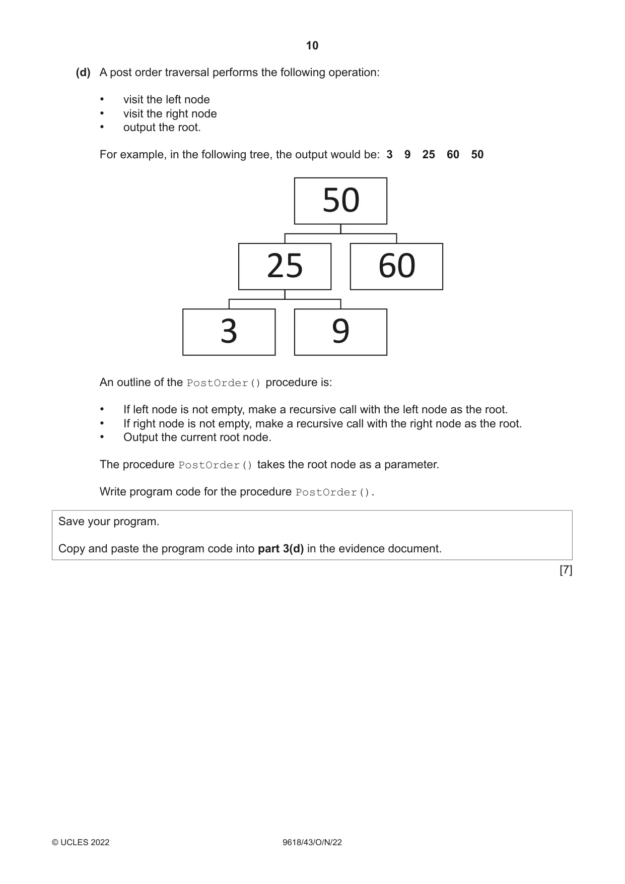 Cambridge A Level Computer Science 9618 2022 Oct/Nov Paper 4 · Variant 3 question paper, page 10 of 12
