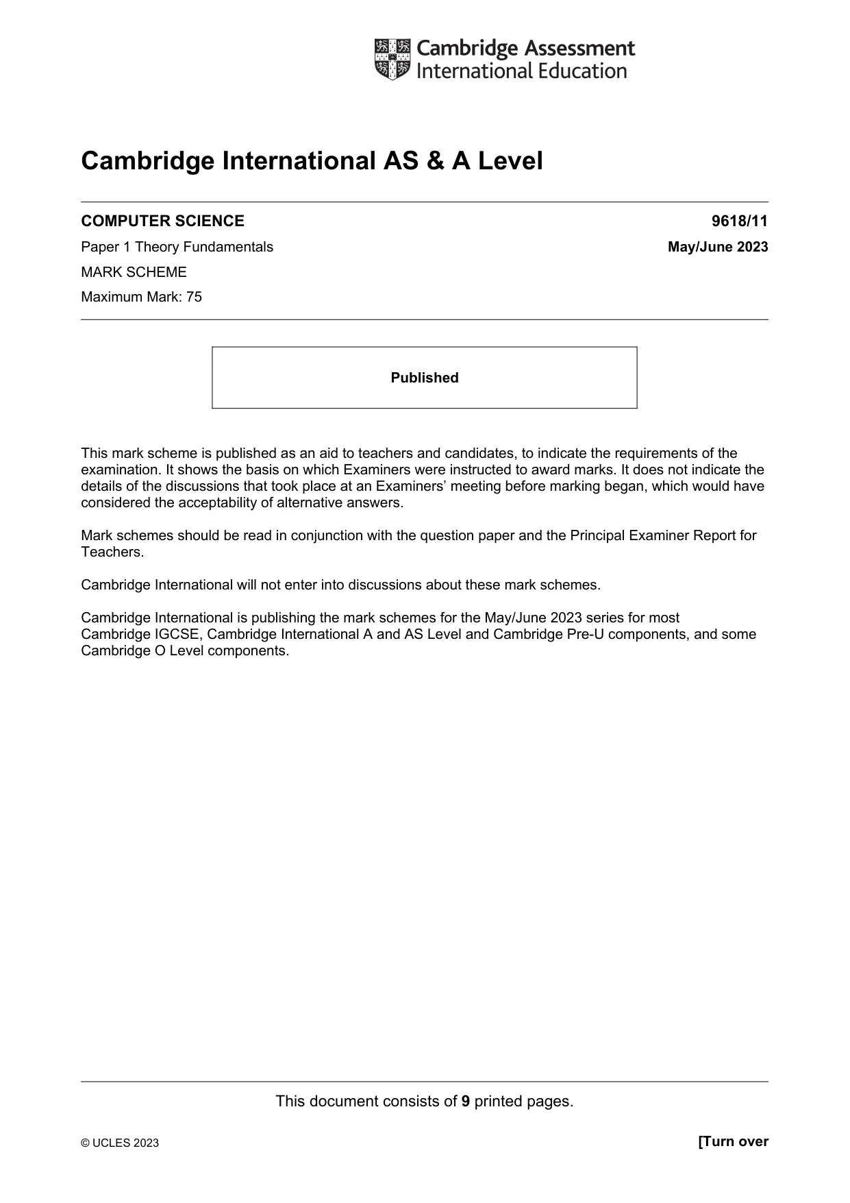 Mark scheme, page 1 of 9
