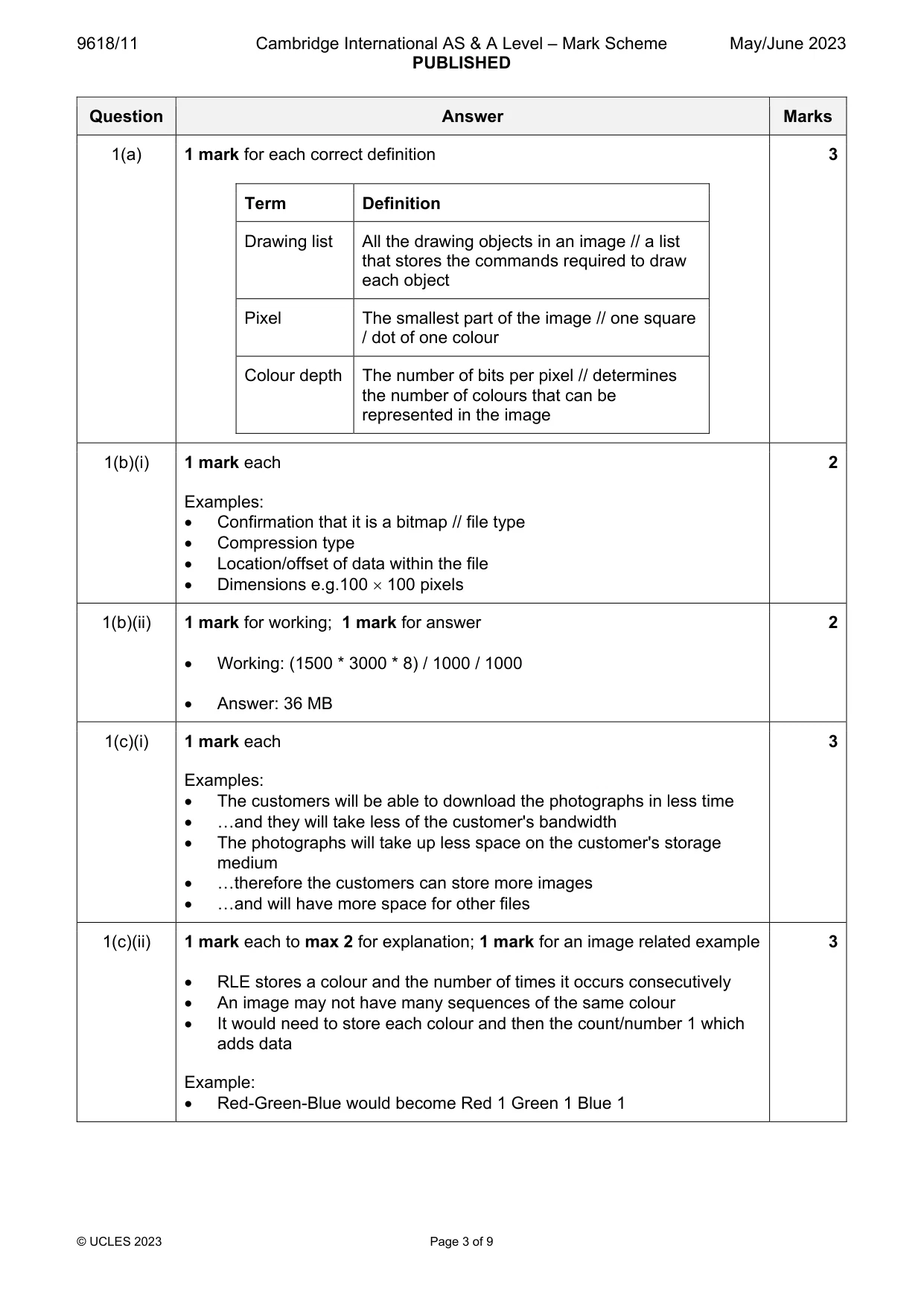 Mark scheme, page 3 of 9