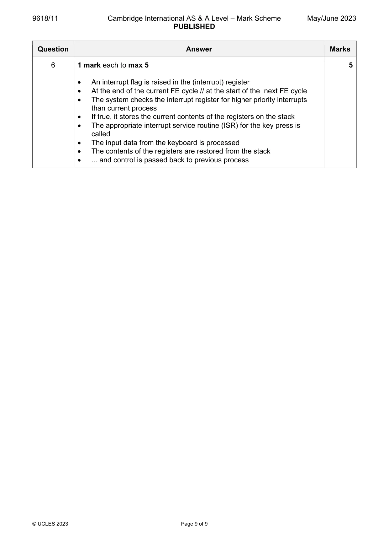 Mark scheme, page 9 of 9