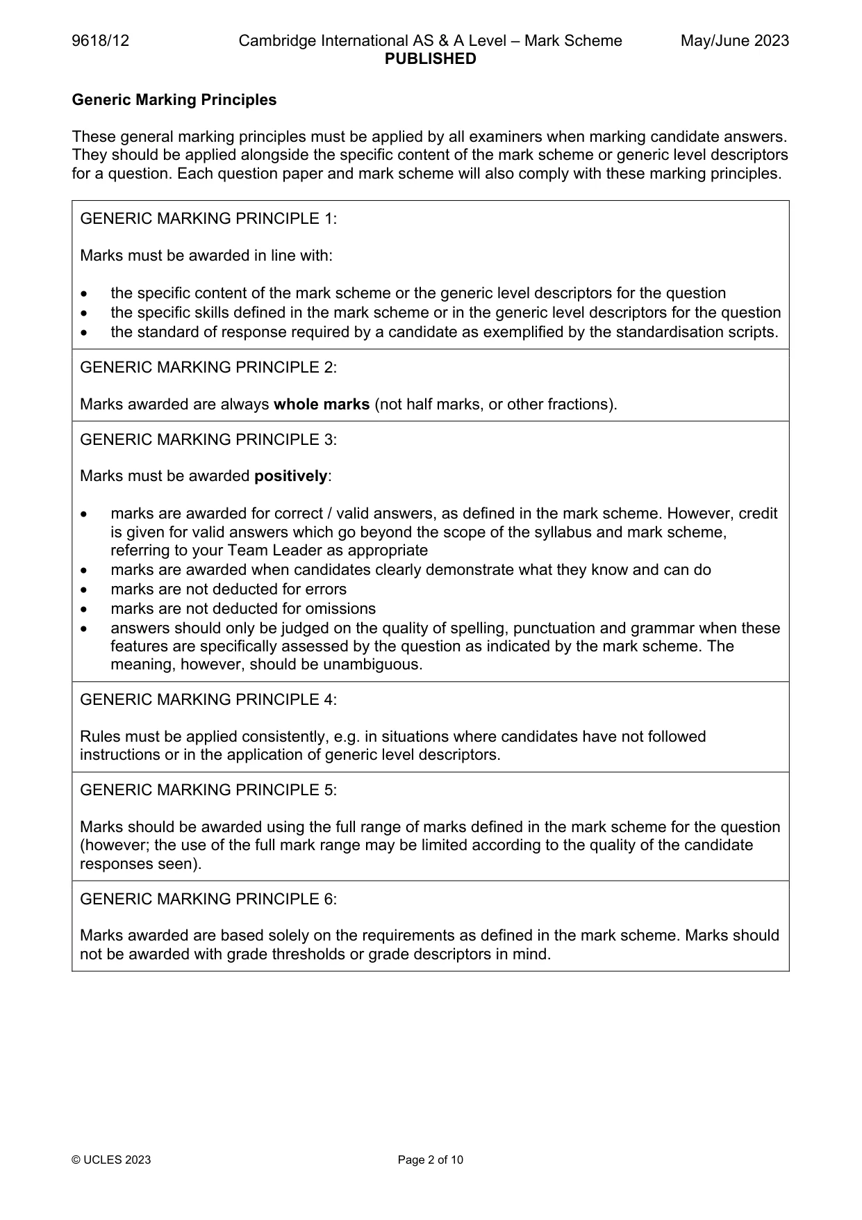 Mark scheme, page 2 of 10