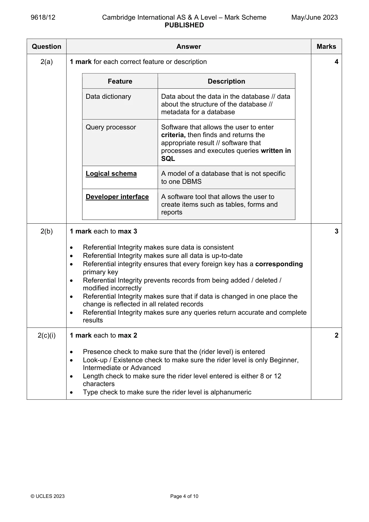 Mark scheme, page 4 of 10