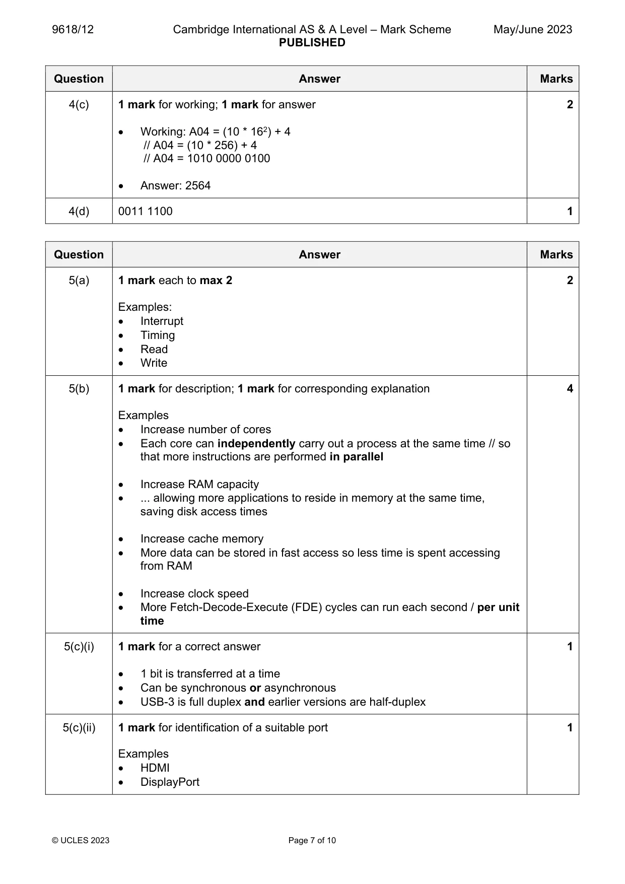 Mark scheme, page 7 of 10