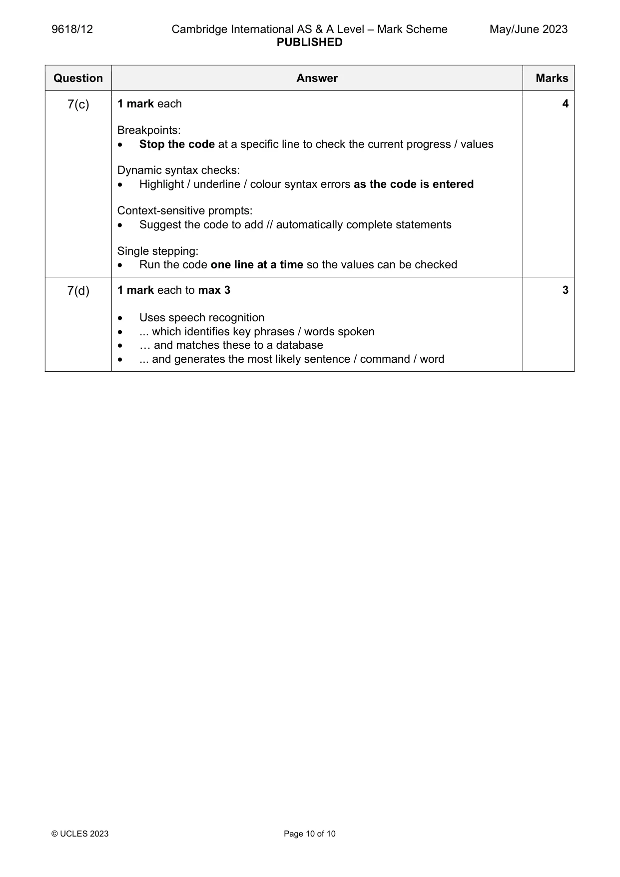 Mark scheme, page 10 of 10