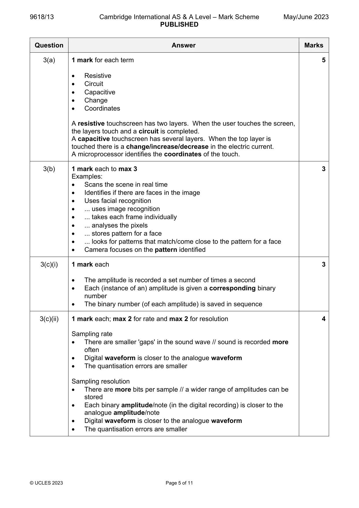 Mark scheme, page 5 of 11