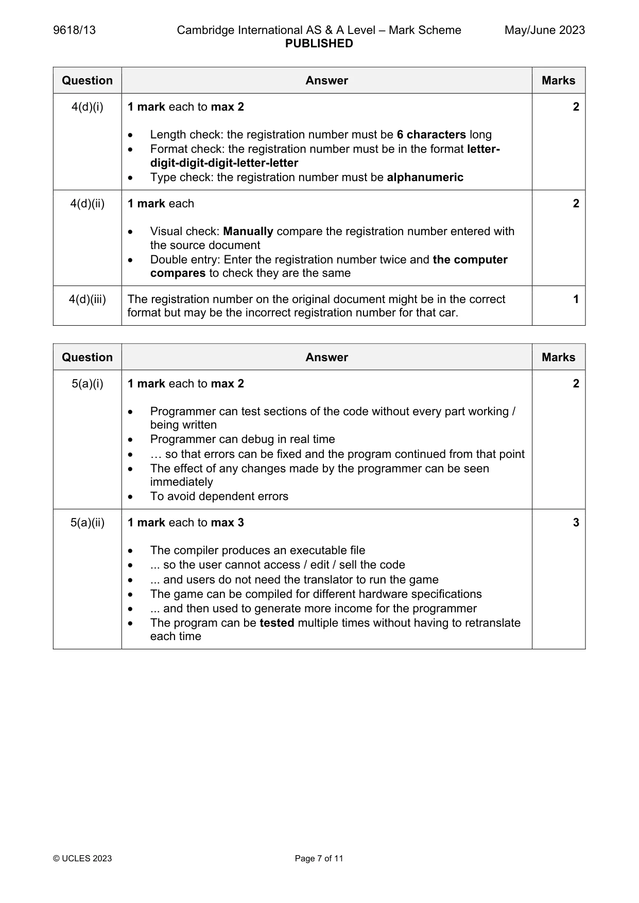Mark scheme, page 7 of 11