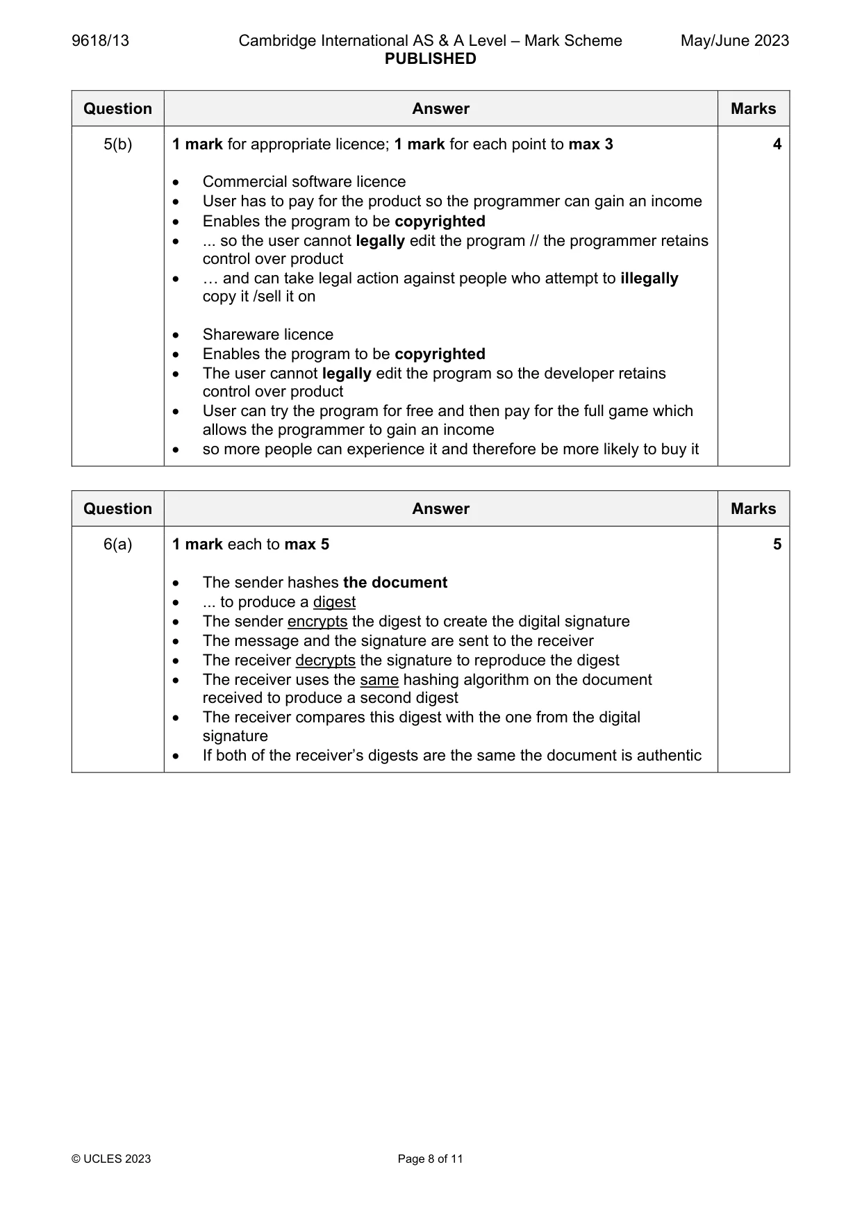 Mark scheme, page 8 of 11