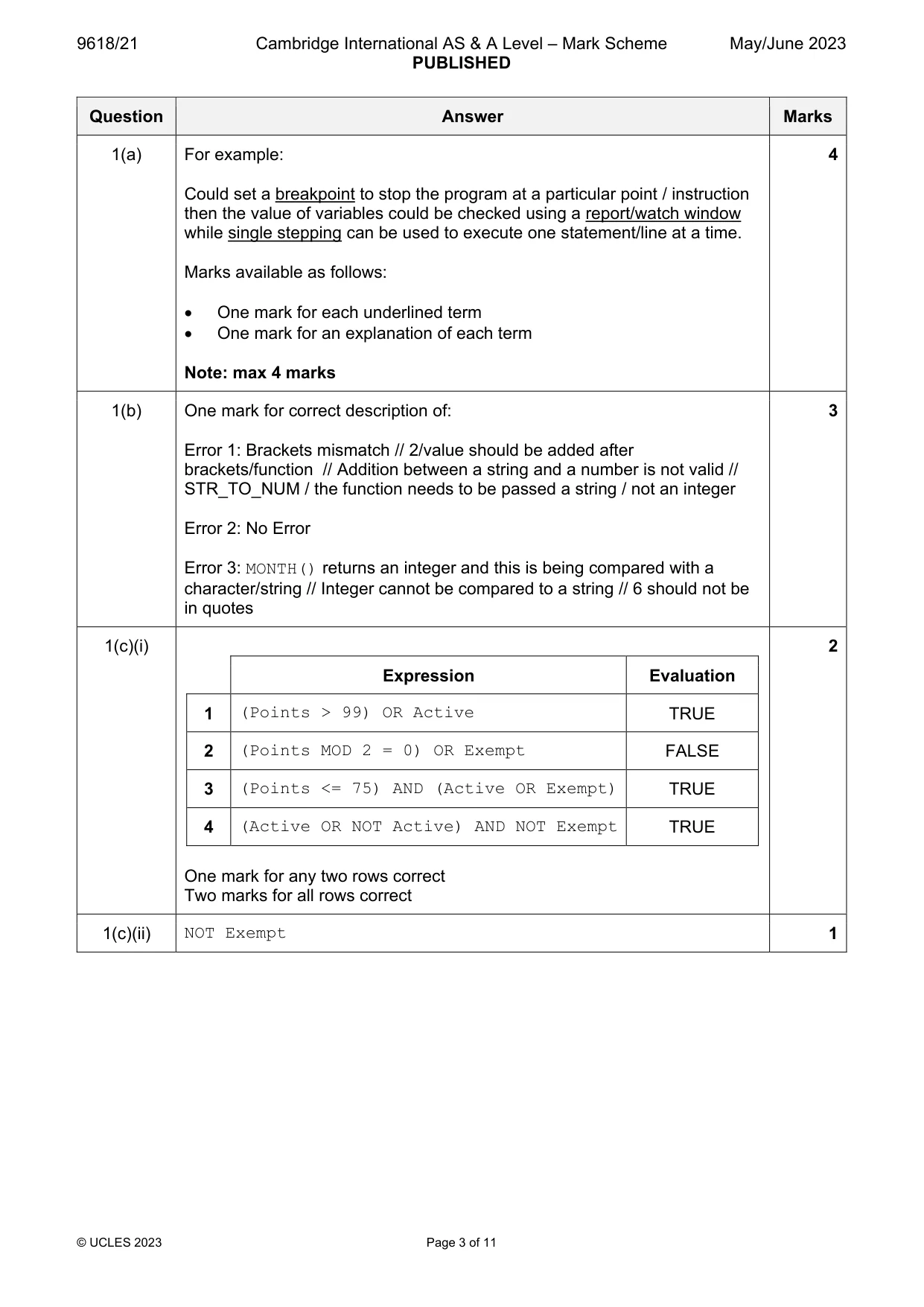 Mark scheme, page 3 of 11